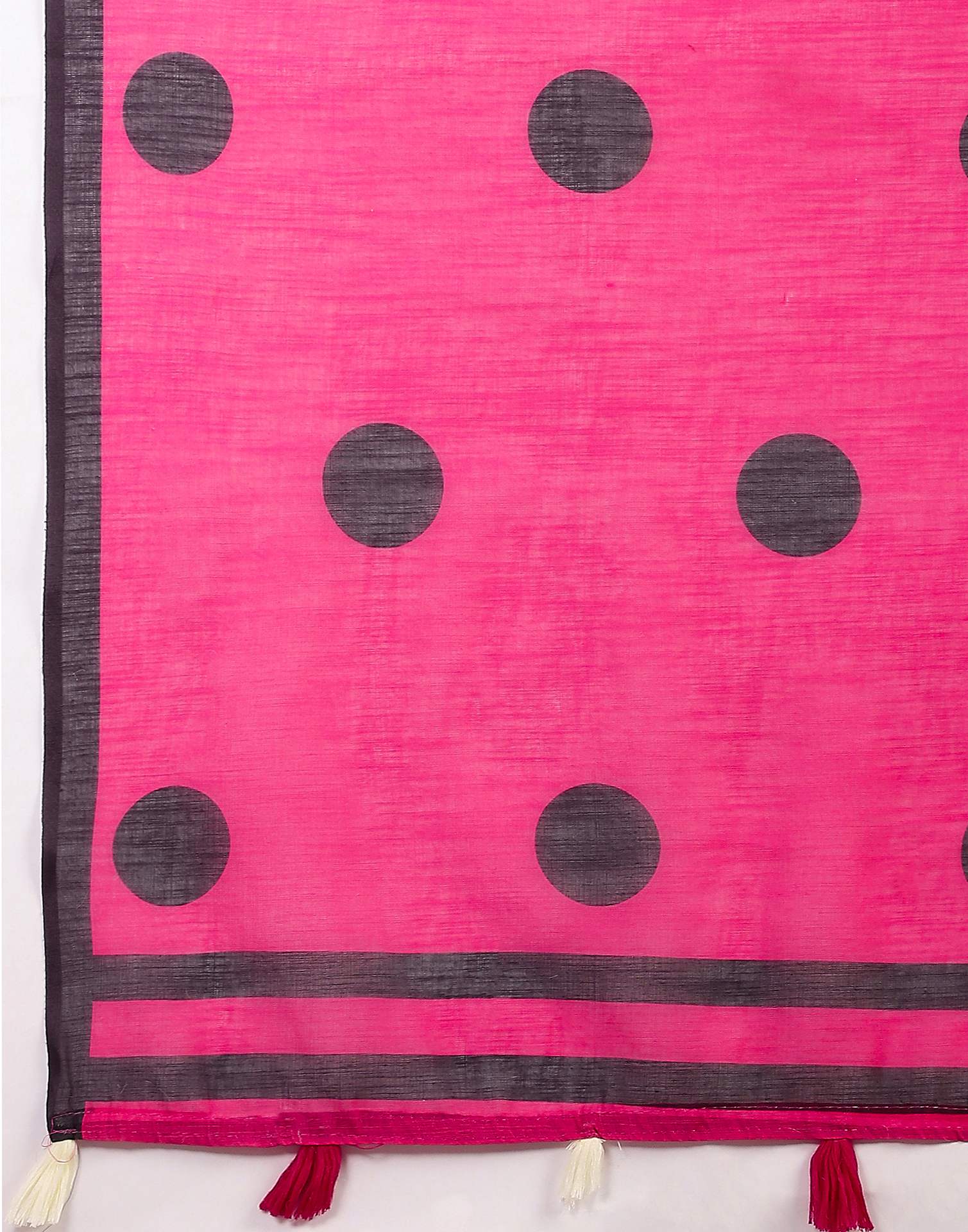 Bright Pink Linen Printed Saree - Image 9