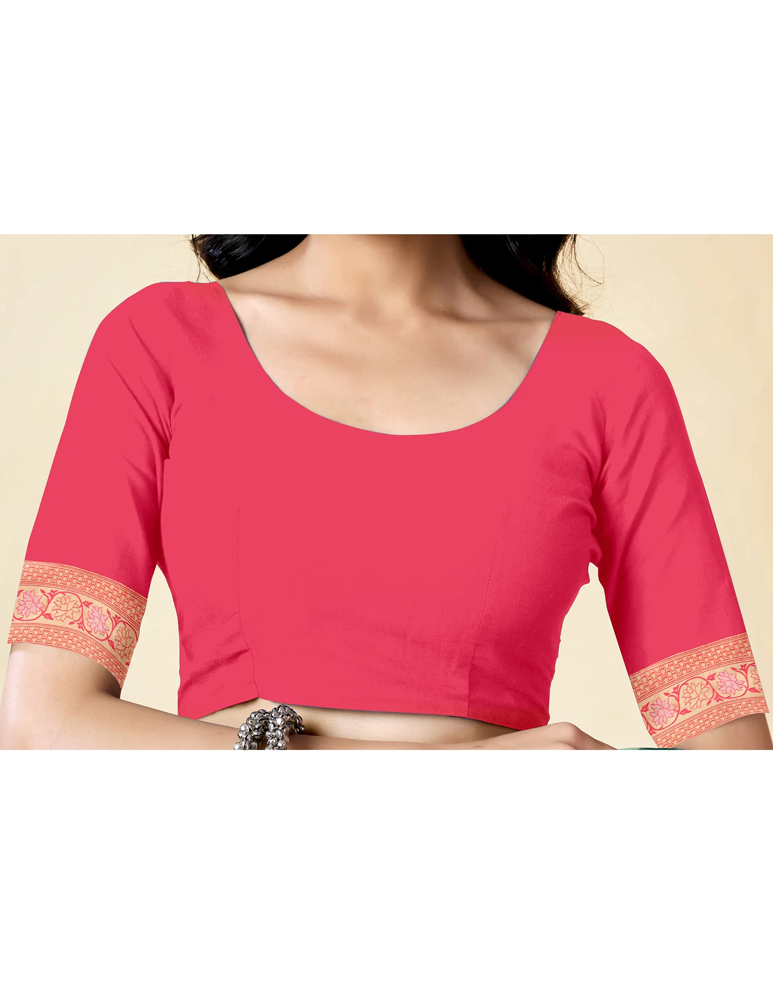Bright Pink Silk Woven Banarasi Saree - Image 7