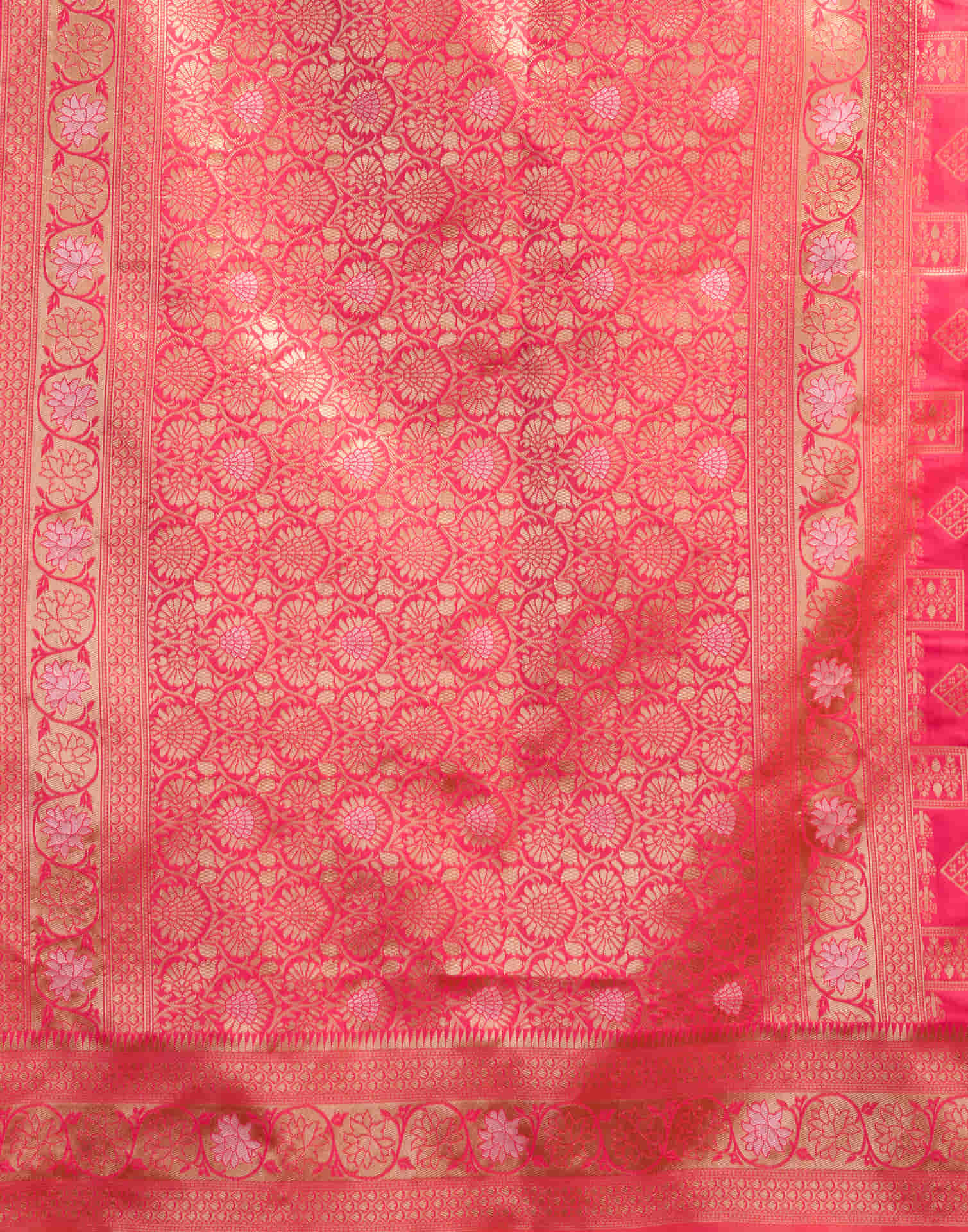 Bright Pink Silk Woven Banarasi Saree - Image 8