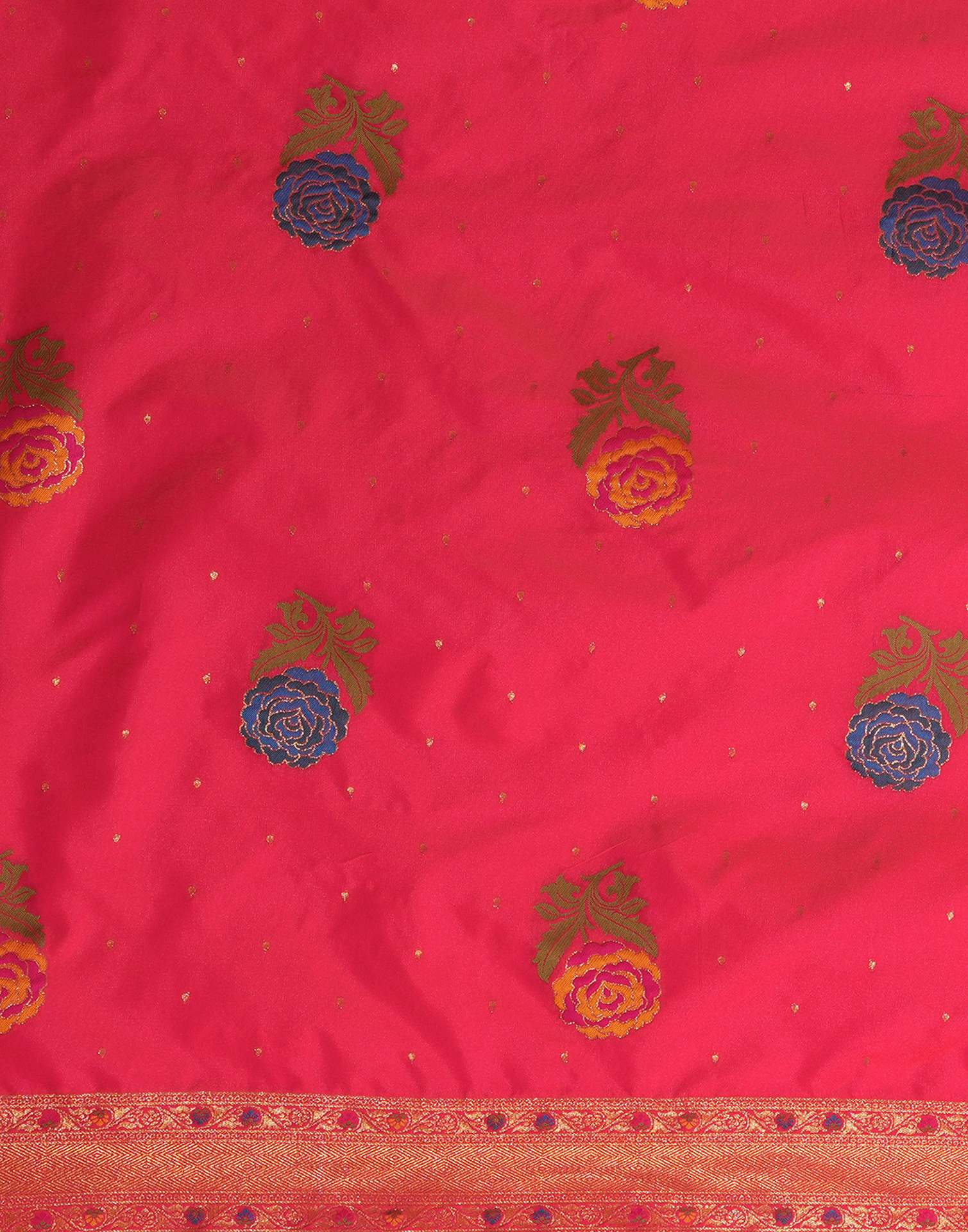 Bright Pink Silk Woven Banarasi Saree - Image 8