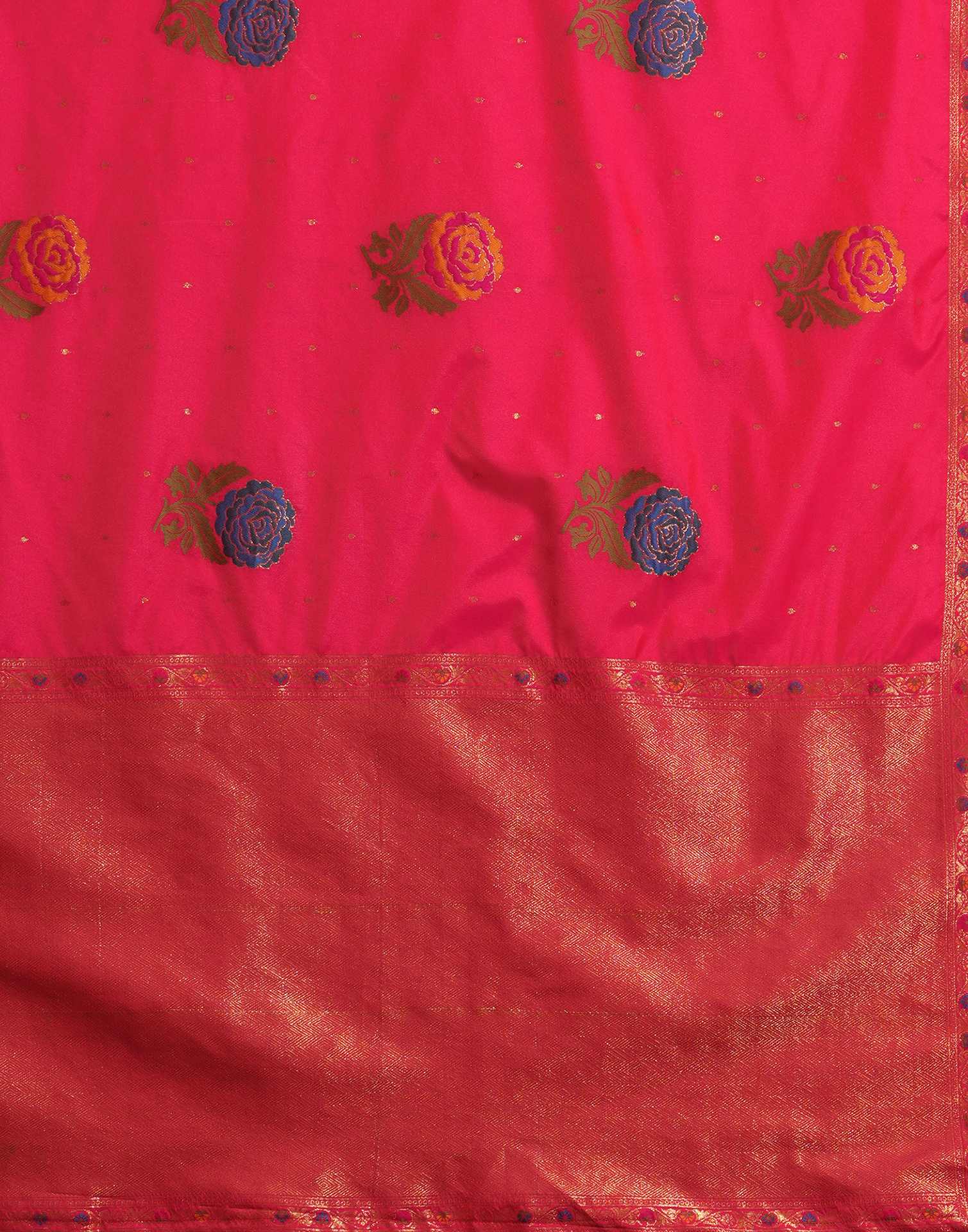 Bright Pink Silk Woven Banarasi Saree - Image 9