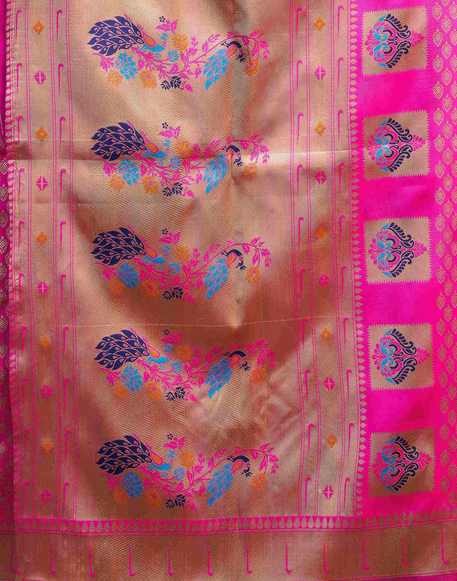 Bright Pink Silk Woven Paithani Saree - Image 8
