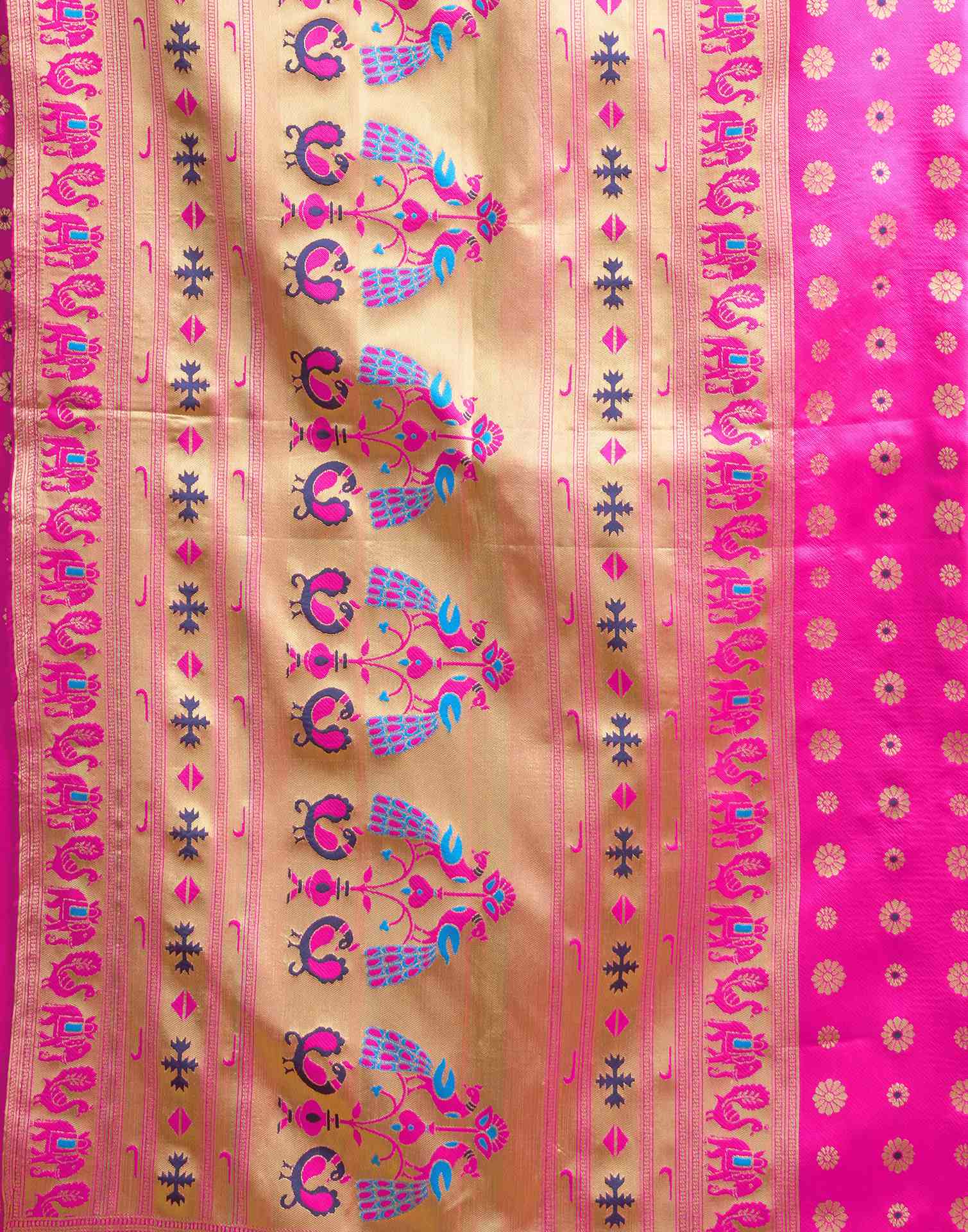 Bright Pink Silk Woven Paithani Saree - Image 7