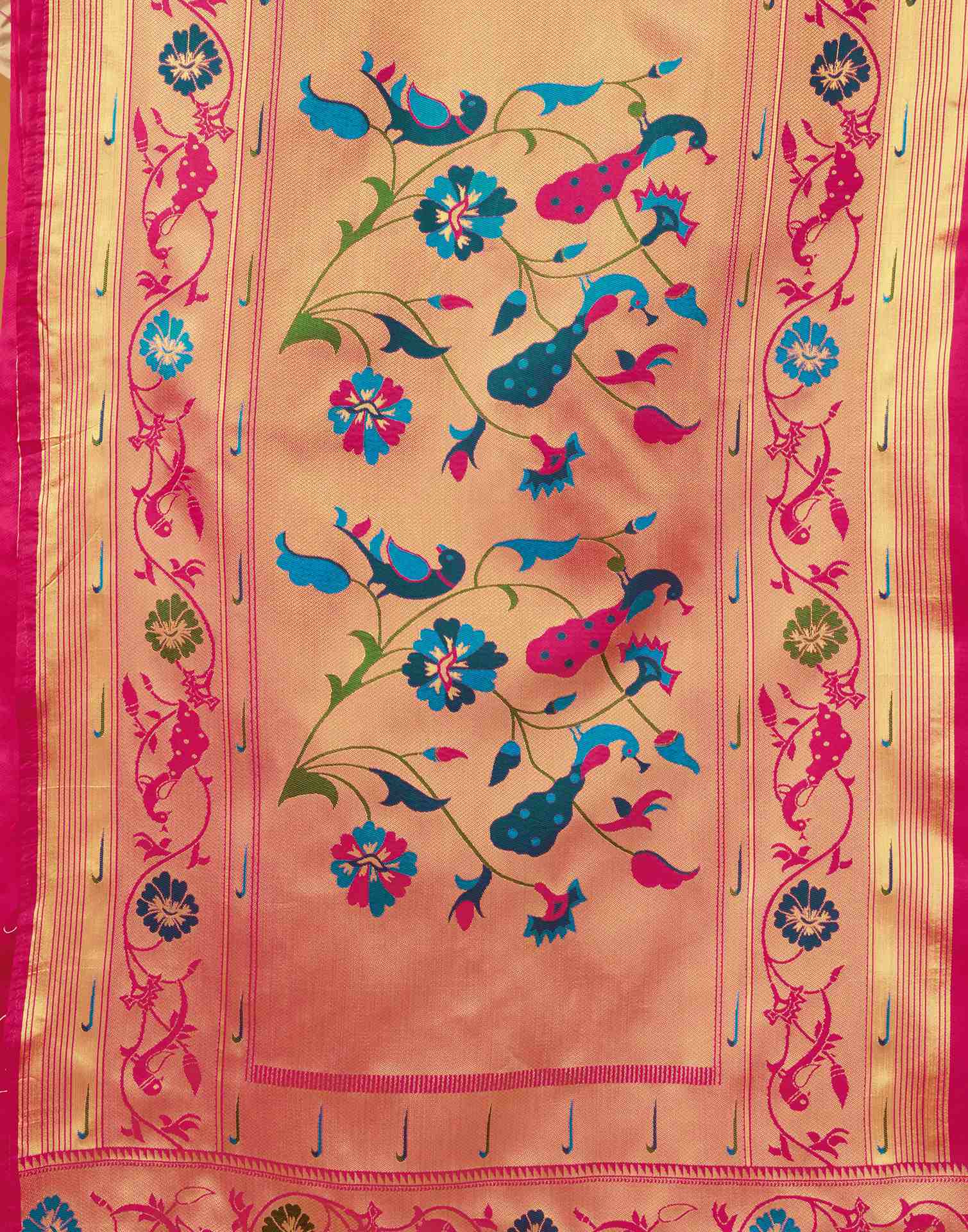 Bright Pink Silk Woven Paithani Saree - Image 7