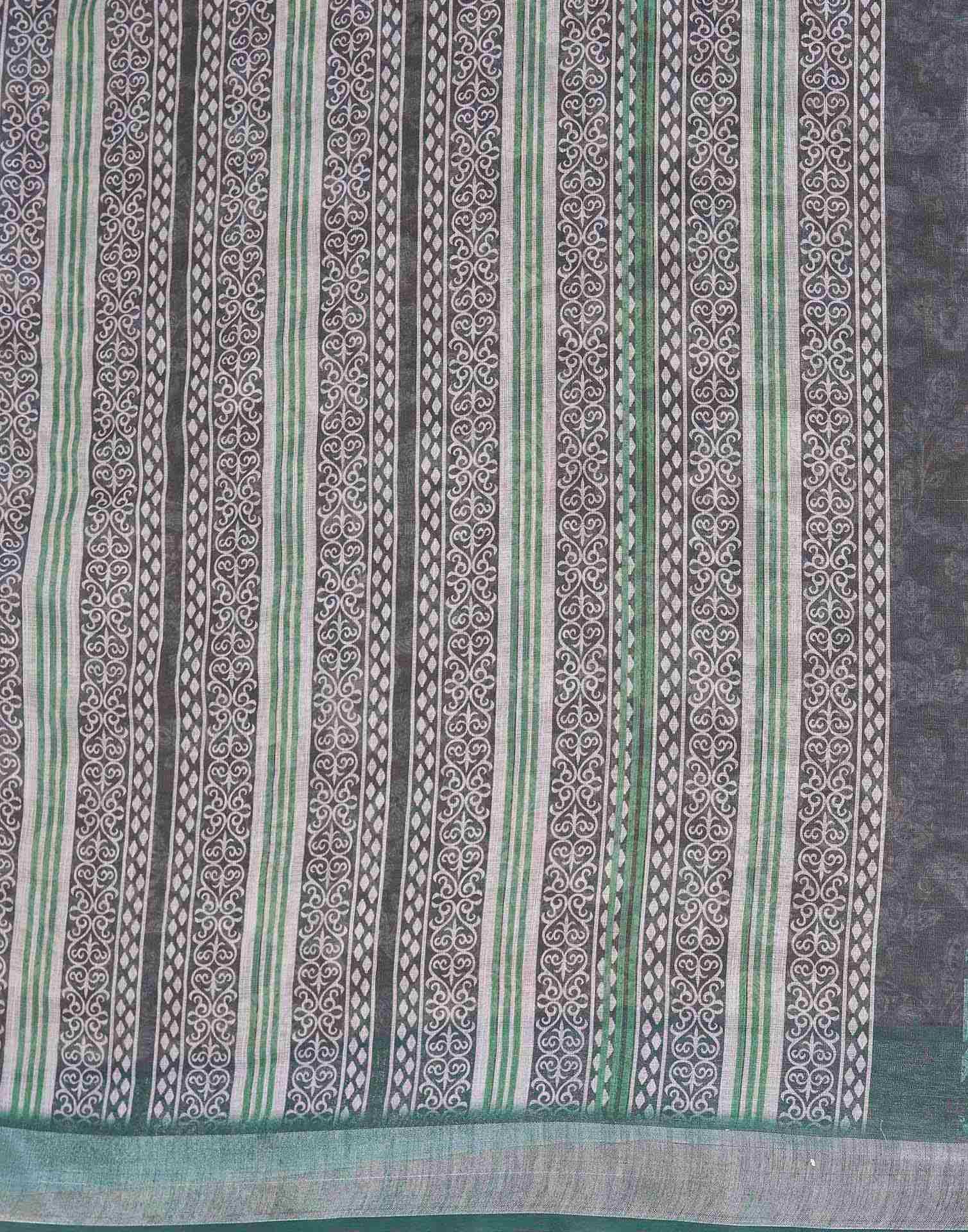Brown Cotton Floral Printed Saree - Image 8