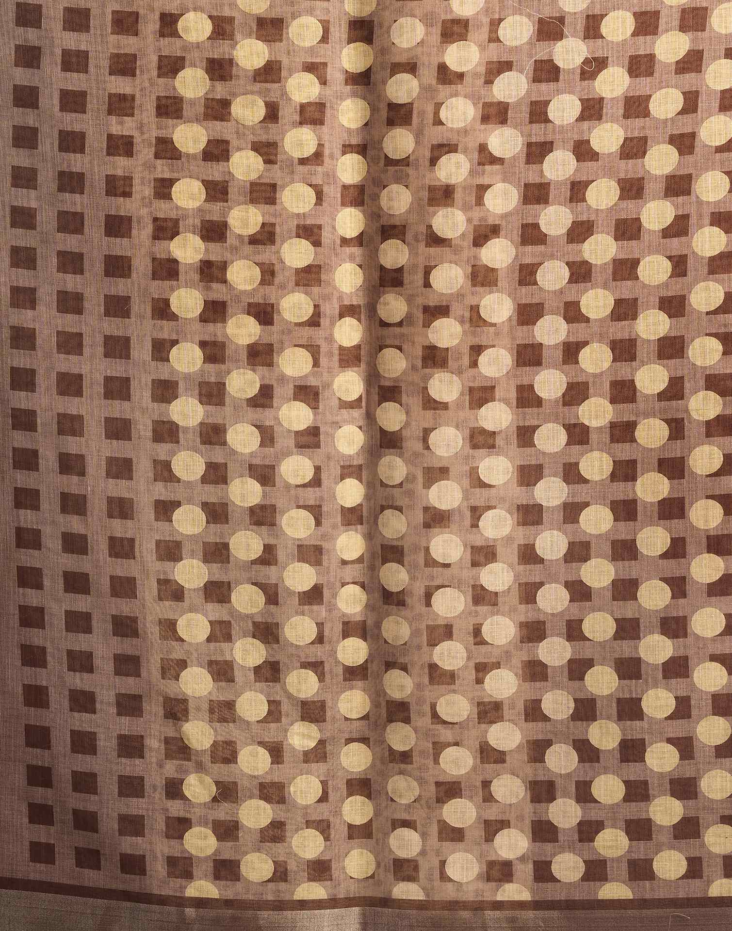 Brown Cotton Linen Printed Saree - Image 8