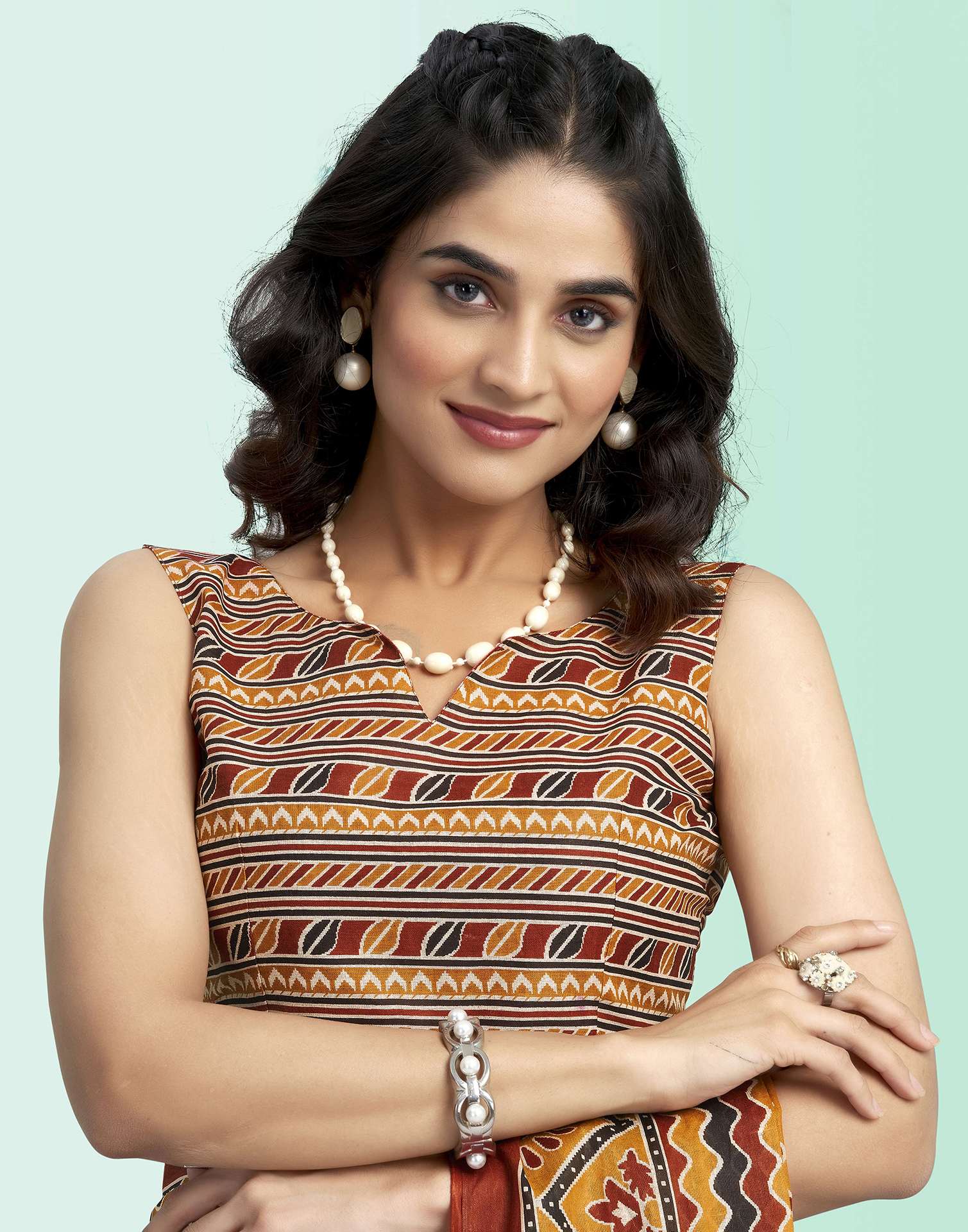 Brown Cotton Printed Saree - Image 7