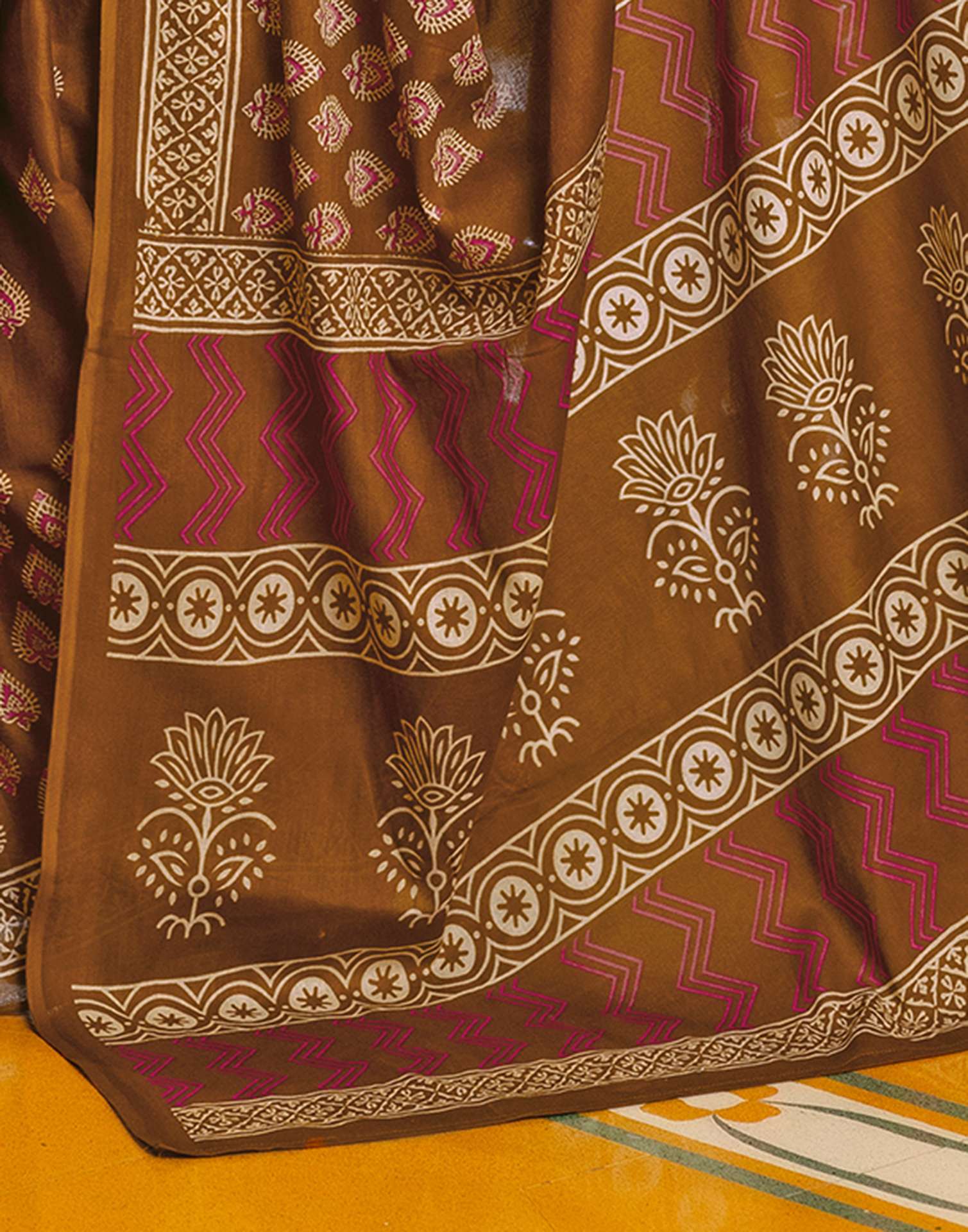 Brown Cotton Printed Saree - Image 10