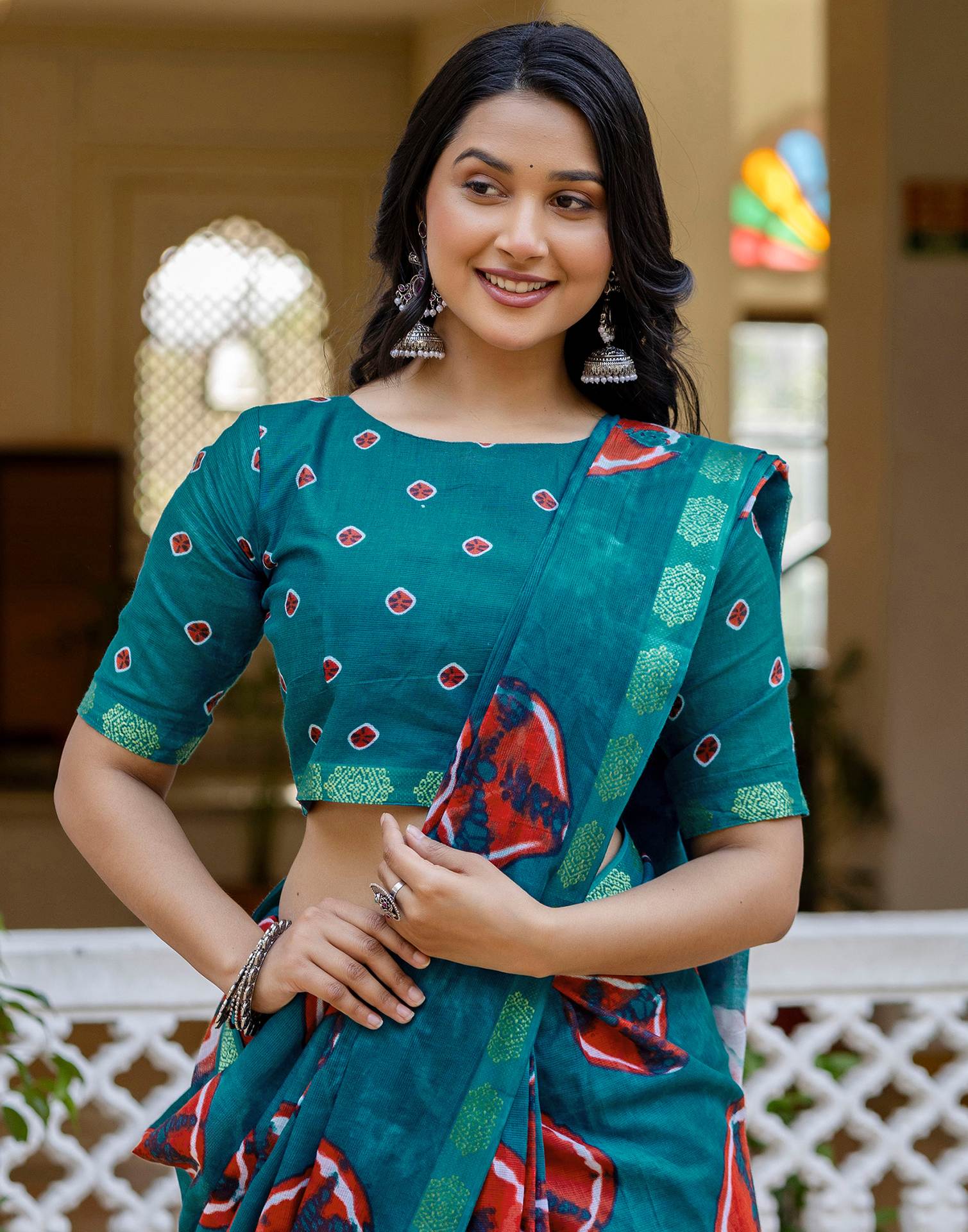 Brown Cotton Printed Woven Border Saree - Image 10
