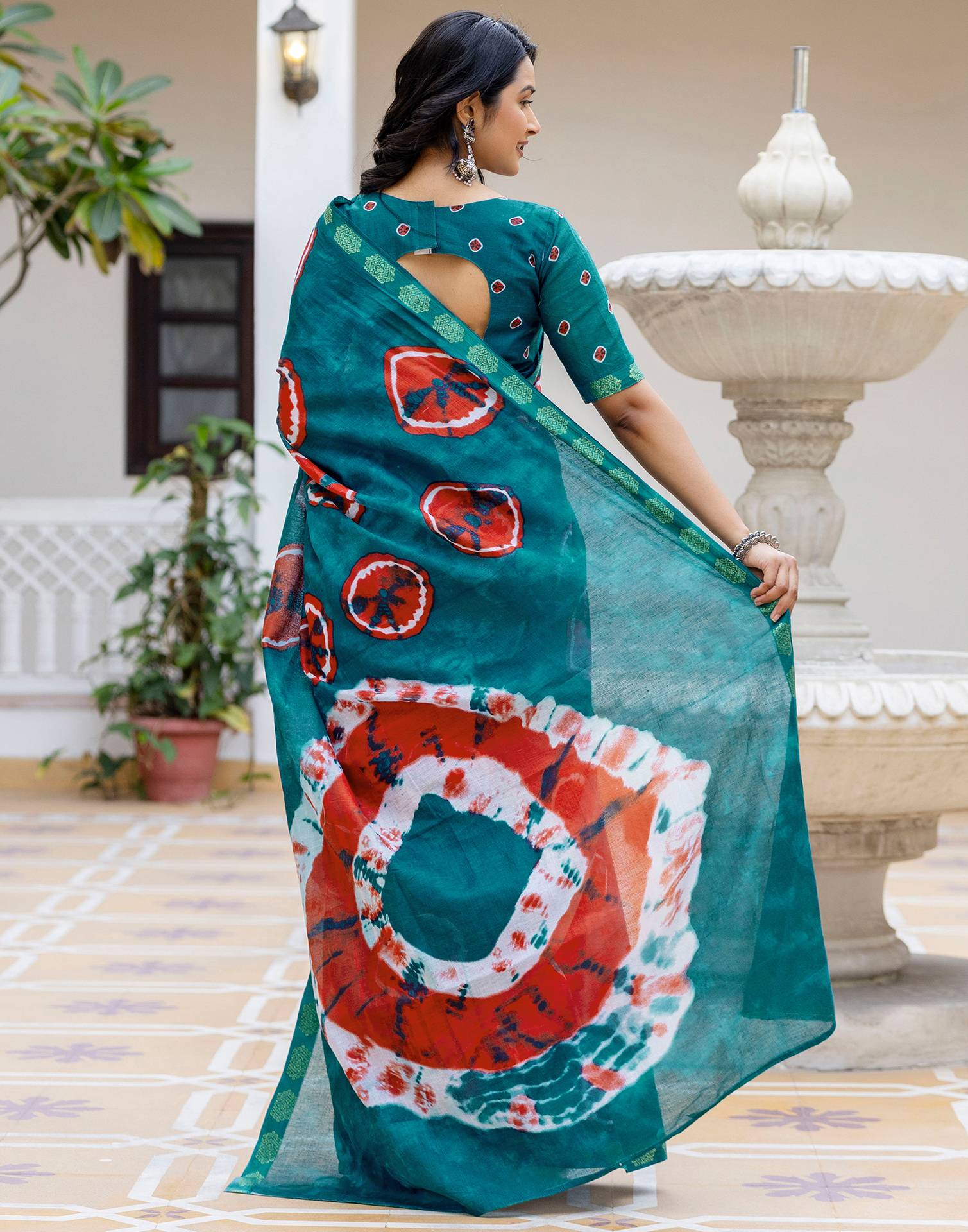 Brown Cotton Printed Woven Border Saree - Image 6
