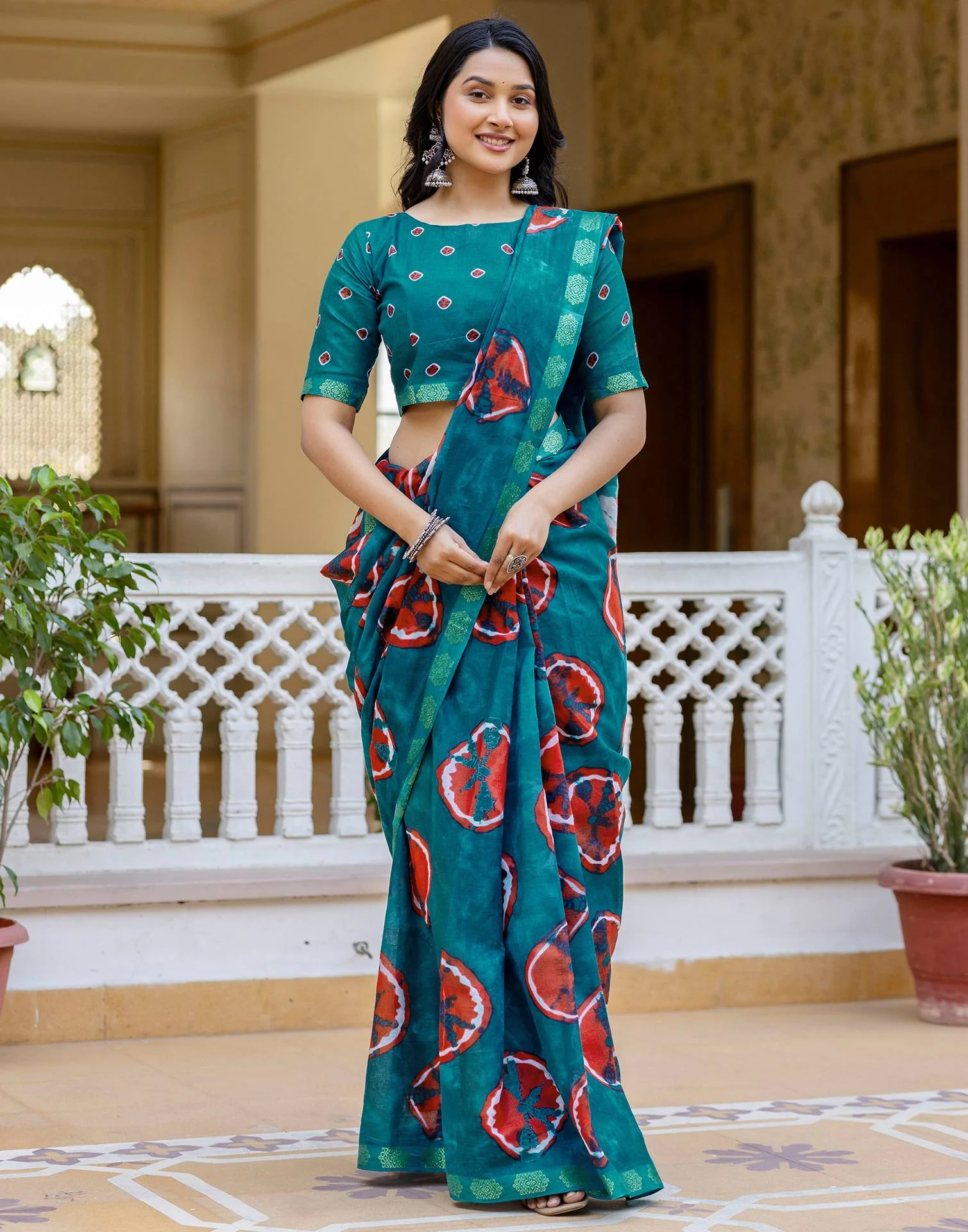 Brown Cotton Printed Woven Border Saree - Image 8