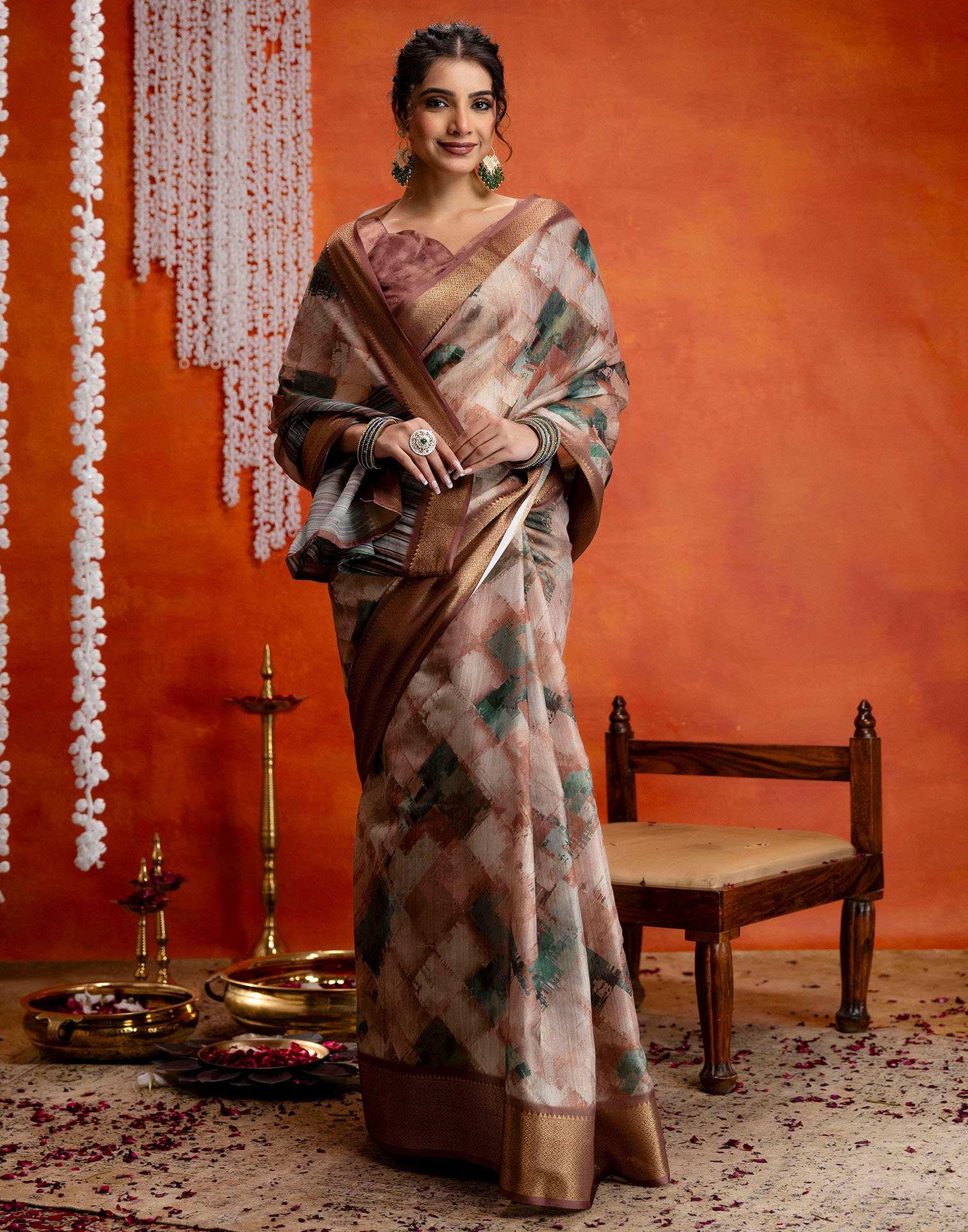 Brown Cotton Printed Woven Saree - Image 6