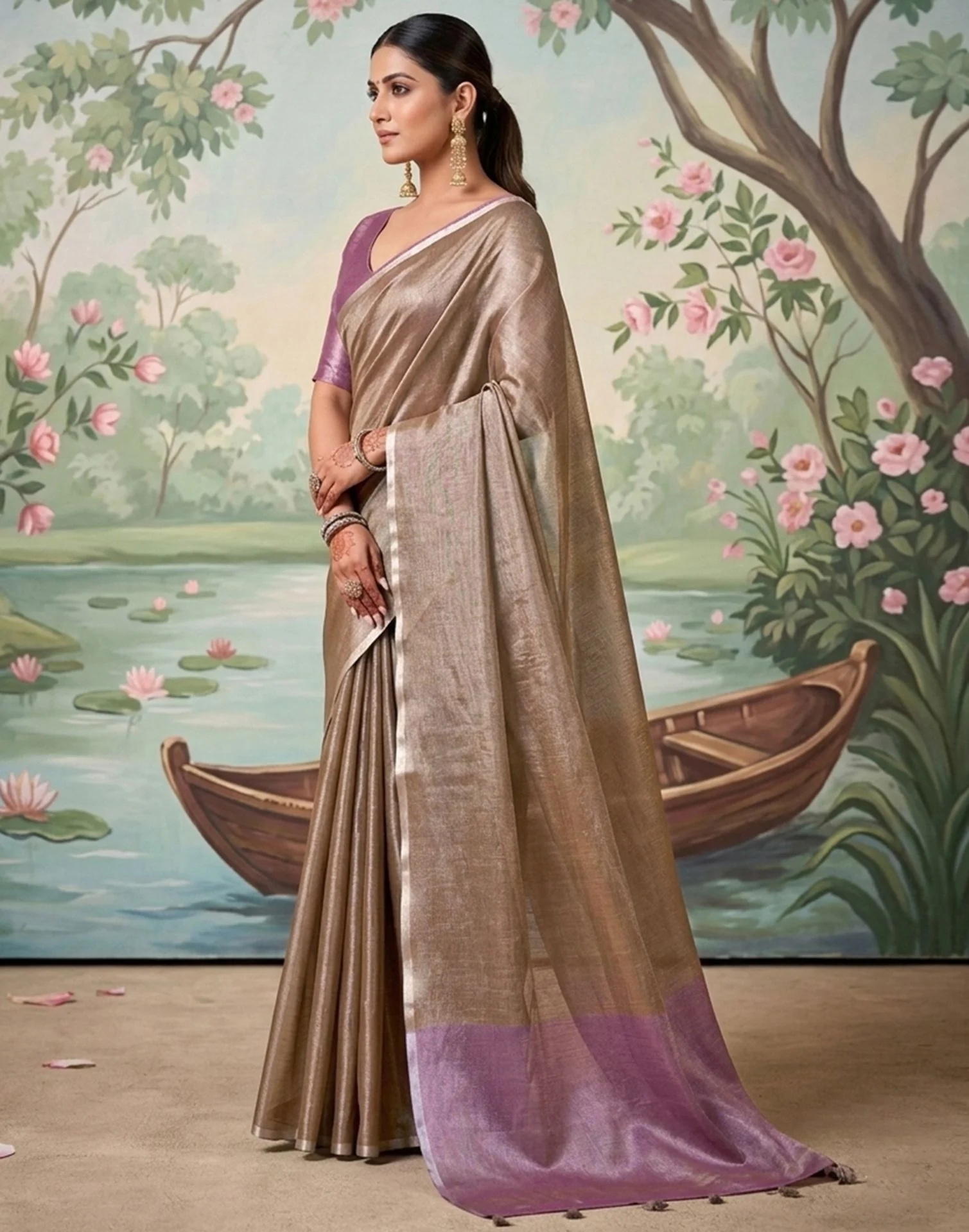 Brown Cotton Silk Tassels Woven Saree - Image 4