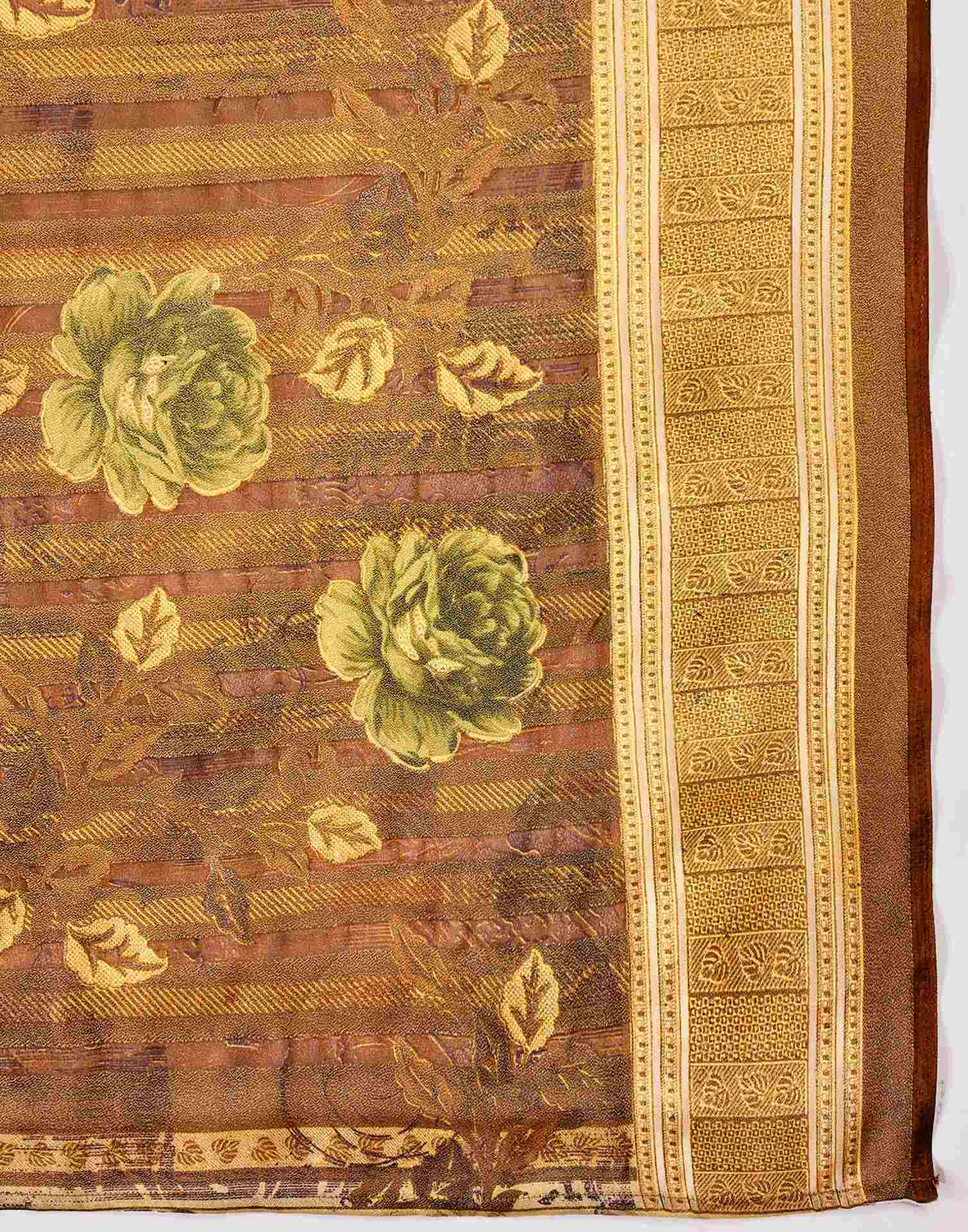 Brown Georgette Floral Printed Saree - Image 9
