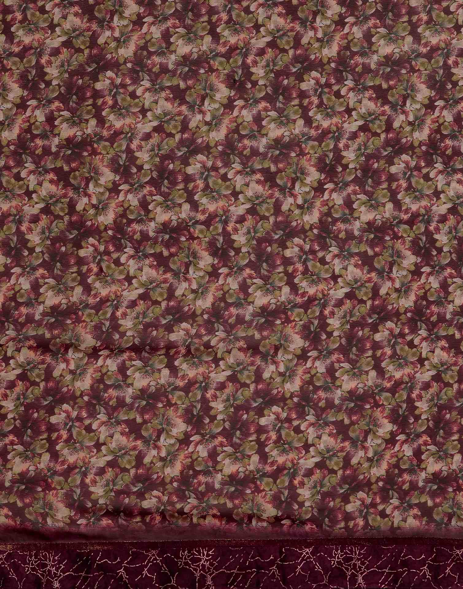 Maroon Georgette Floral Printed Saree - Image 7