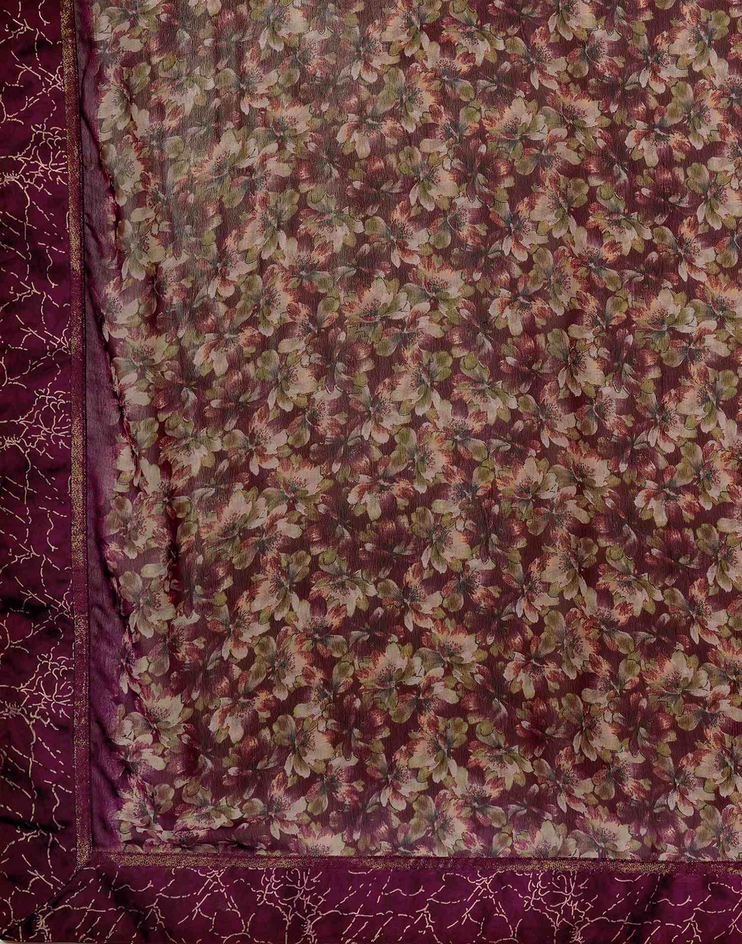 Maroon Georgette Floral Printed Saree - Image 8