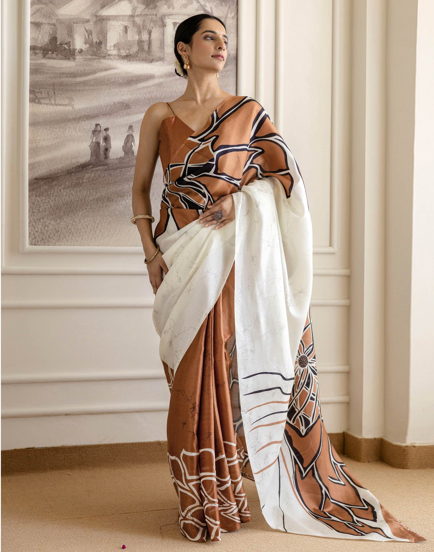 Brown Khadi Printed Saree - Image 2