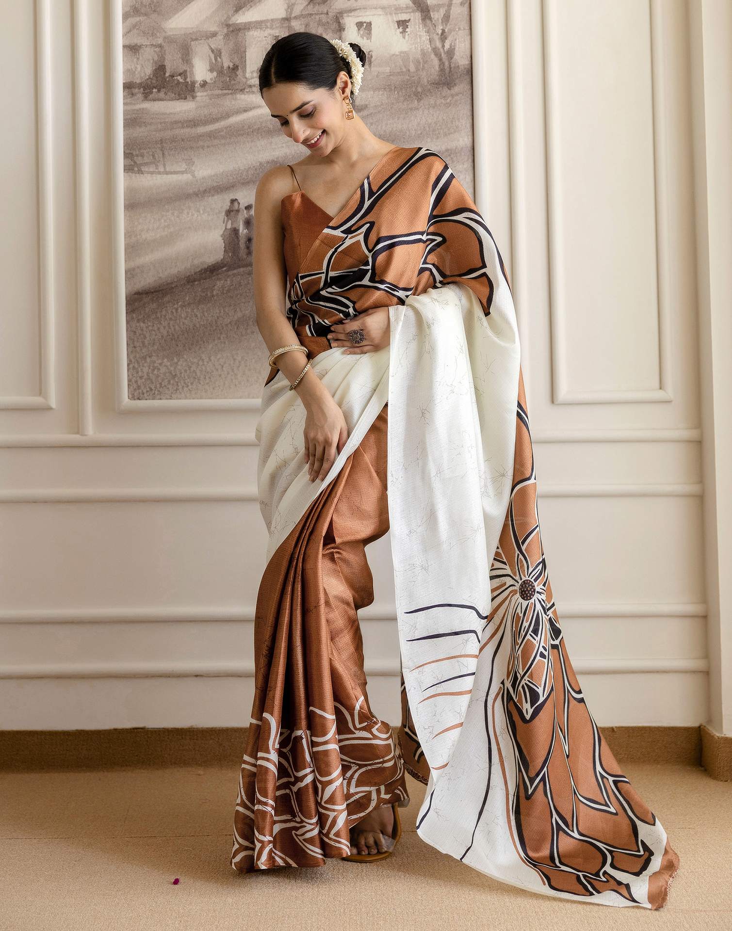 Brown Khadi Printed Saree - Image 4