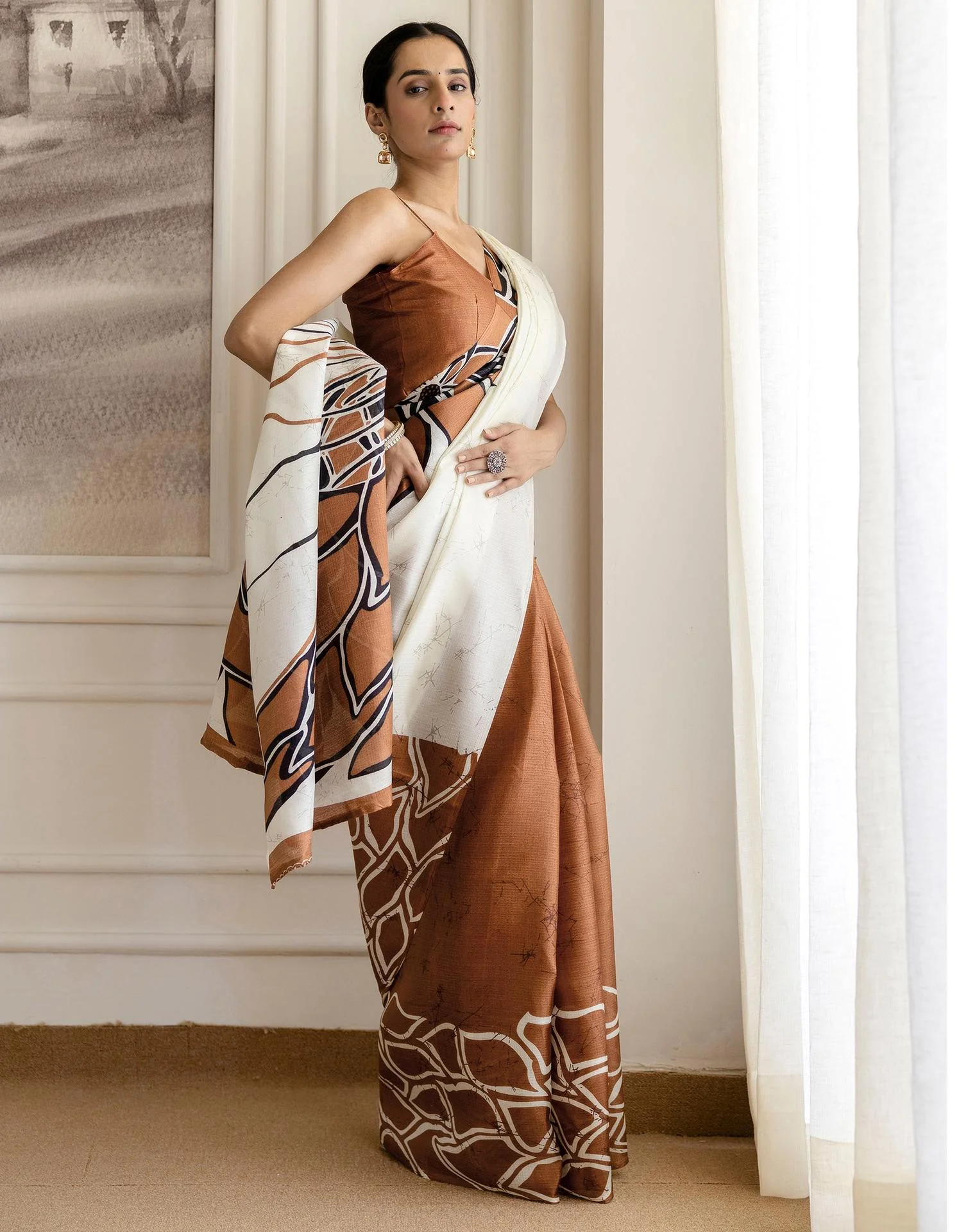 Brown Khadi Printed Saree - Image 5