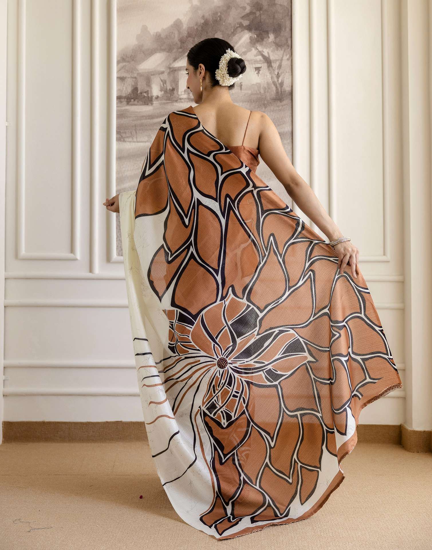 Brown Khadi Printed Saree - Image 6
