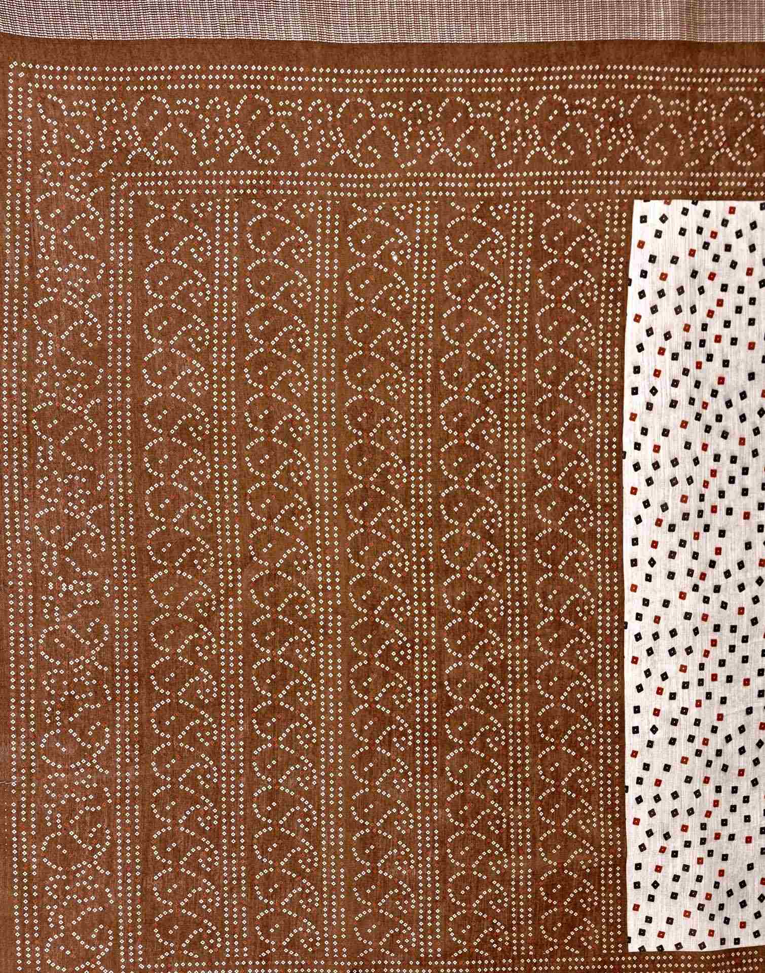 Brown Linen Bandhani Printed Saree - Image 8
