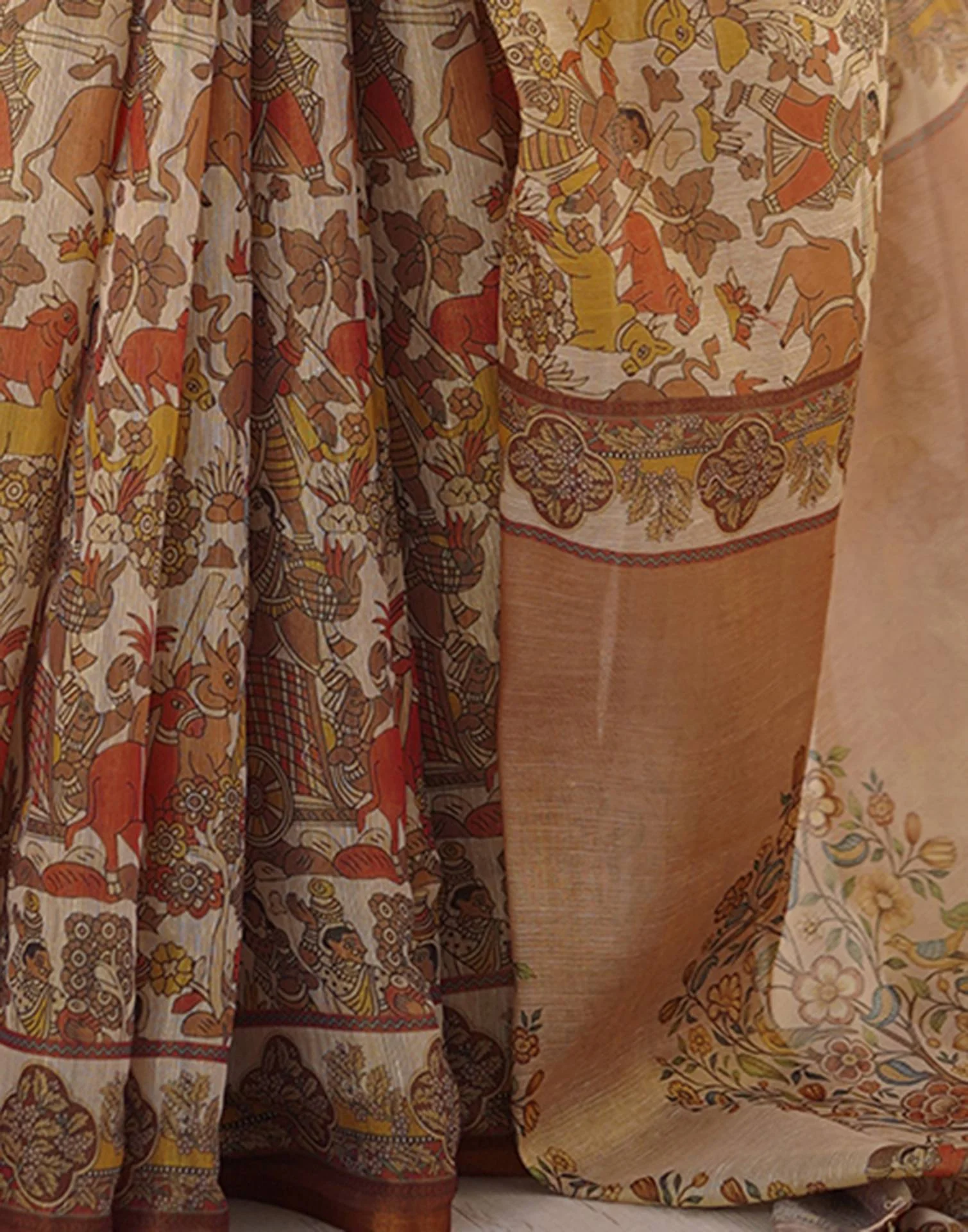 Brown Linen Kalamkari Saree - Image 8