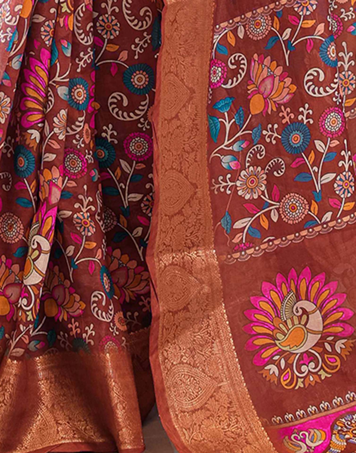 Brown Linen Printed Saree - Image 11