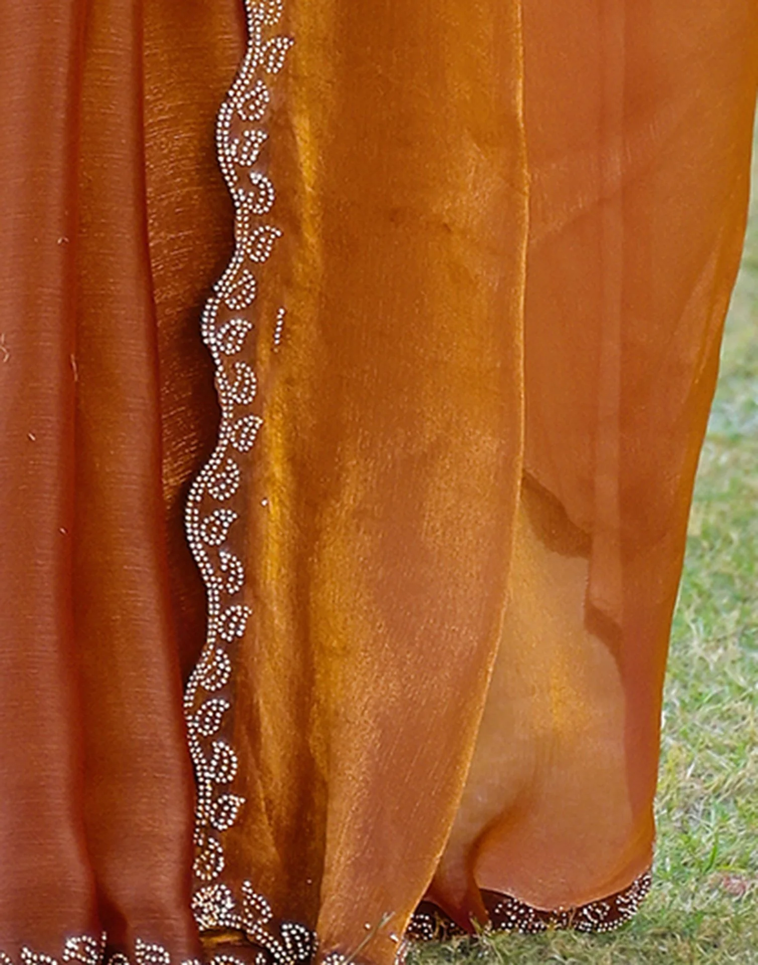 Brown Shimmer Chiffon Stone Work Swarovski saree - Image 8