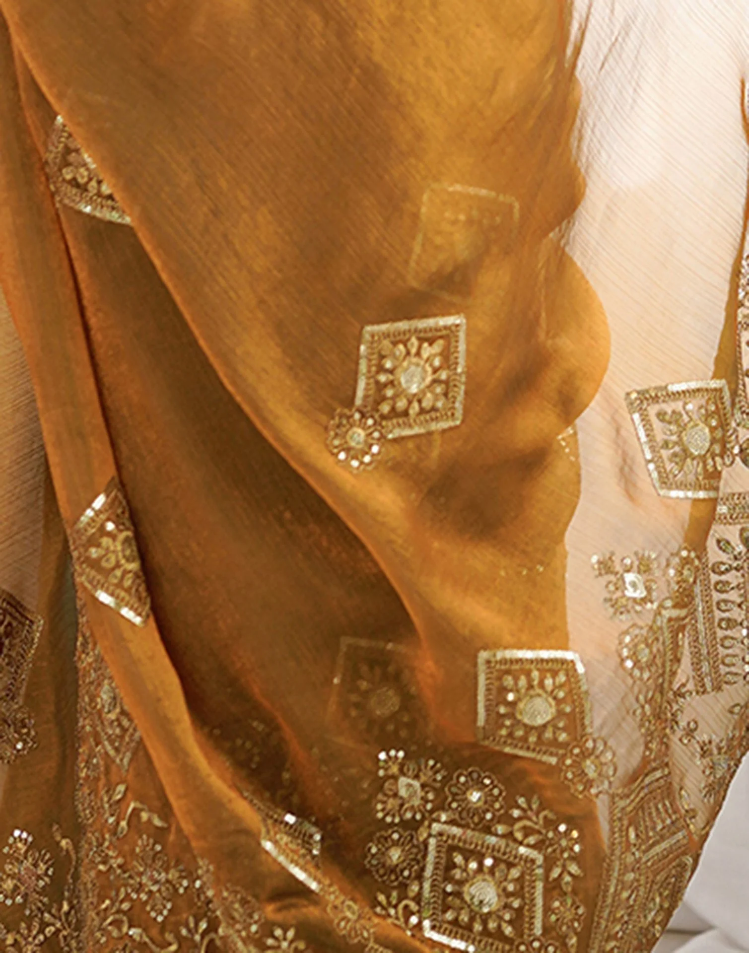 Brown Shimmer Sequence Embroidery Saree - Image 9