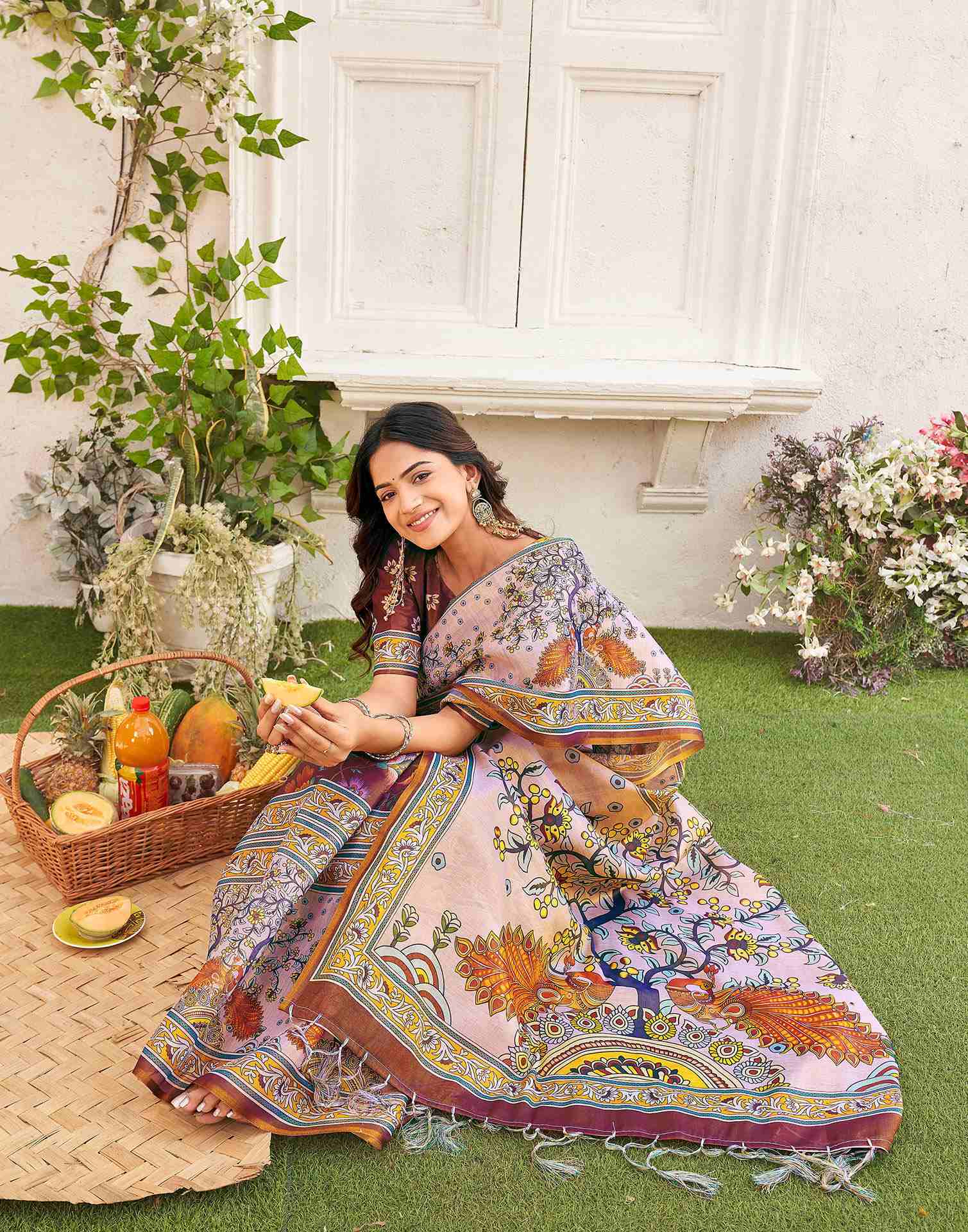 Brown Shimmer Silk Printed Kalamkari SareeĀ - Image 5