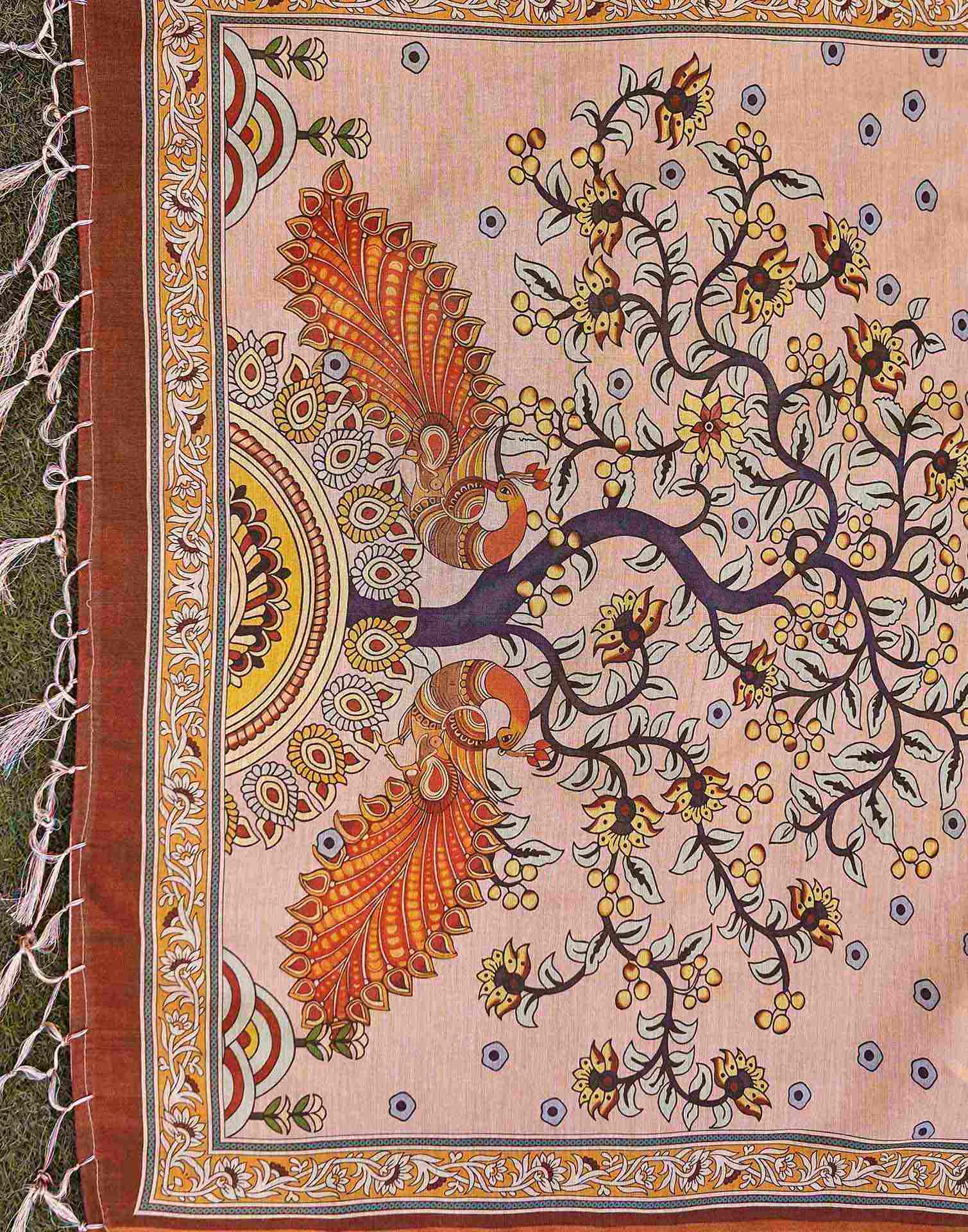 Brown Shimmer Silk Printed Kalamkari SareeĀ - Image 7