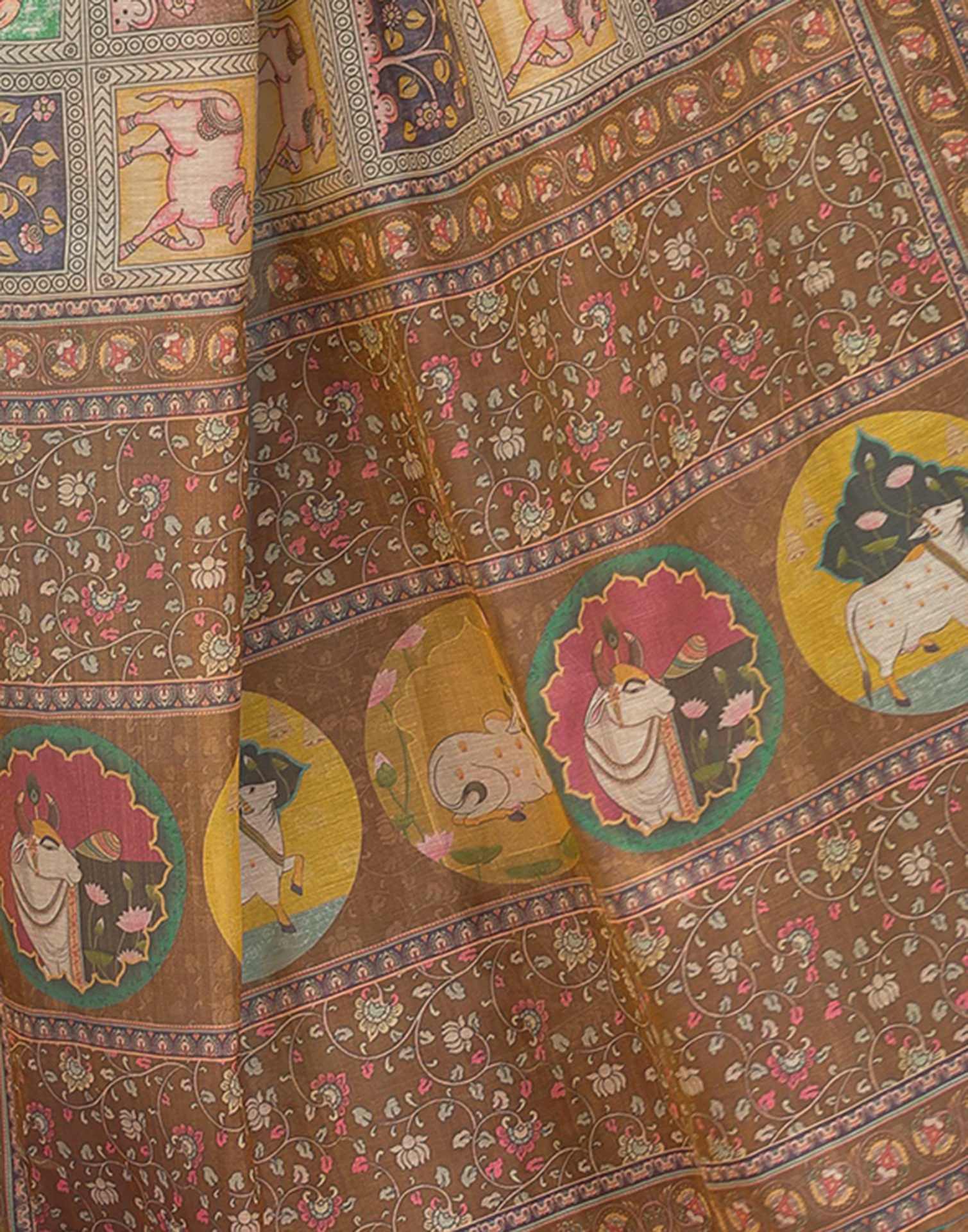 Brown Shimmer Silk Printed Saree - Image 11