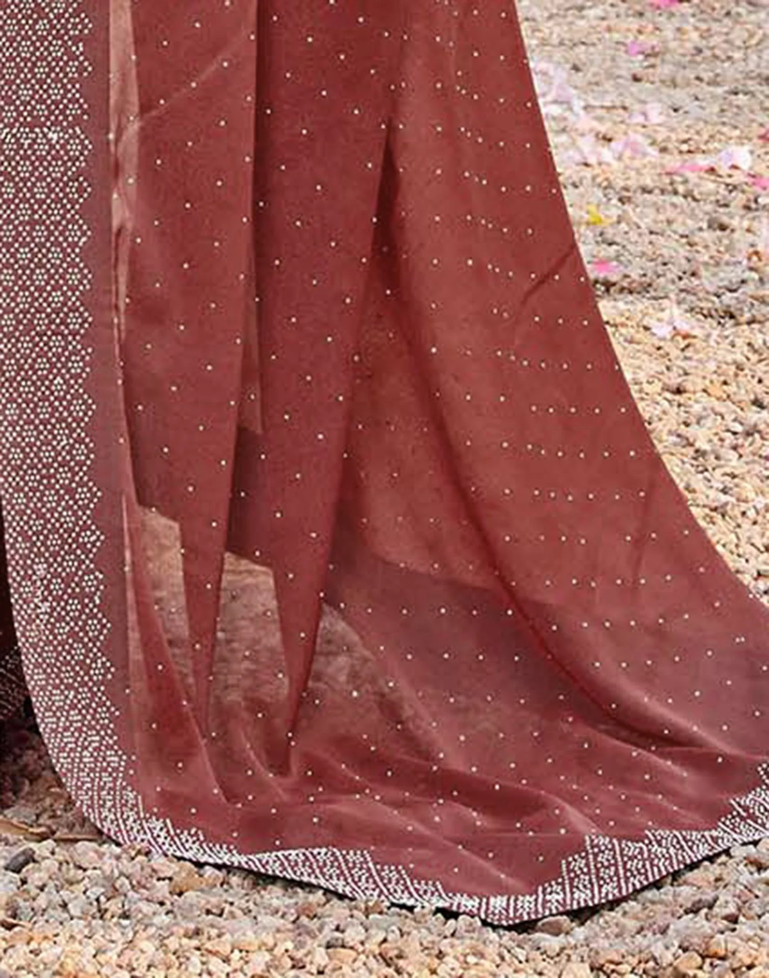 Brown Shimmer Stone Work Swarovski Saree - Image 10
