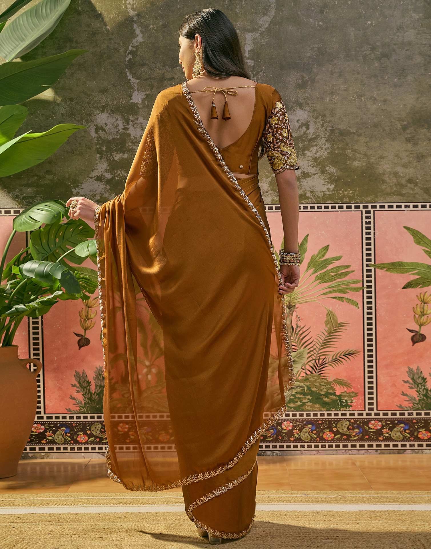 Brown Silk Embroidery Saree - Image 6