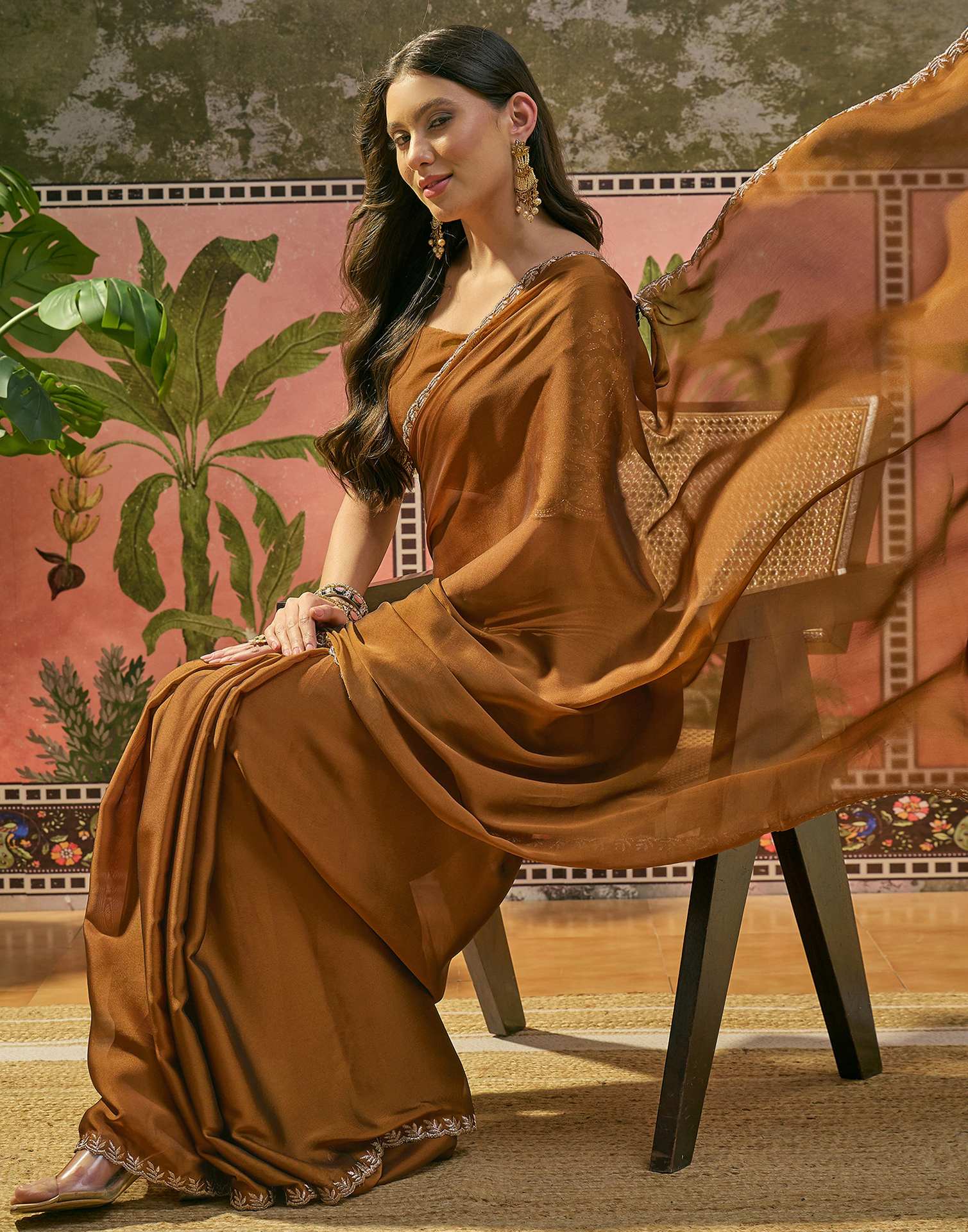 Brown Silk Embroidery Saree - Image 7