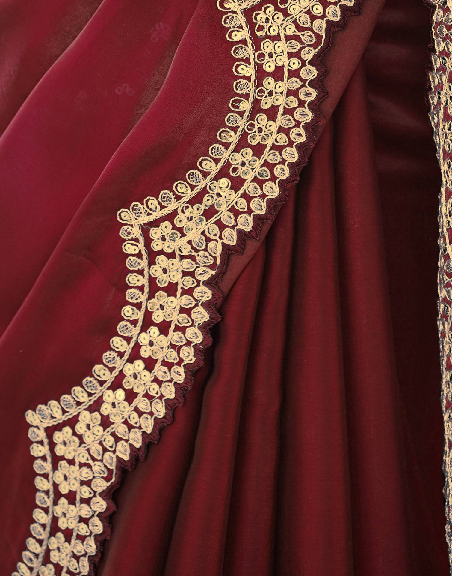 Brown Tissue Silk Sequence Embroidery Saree - Image 8