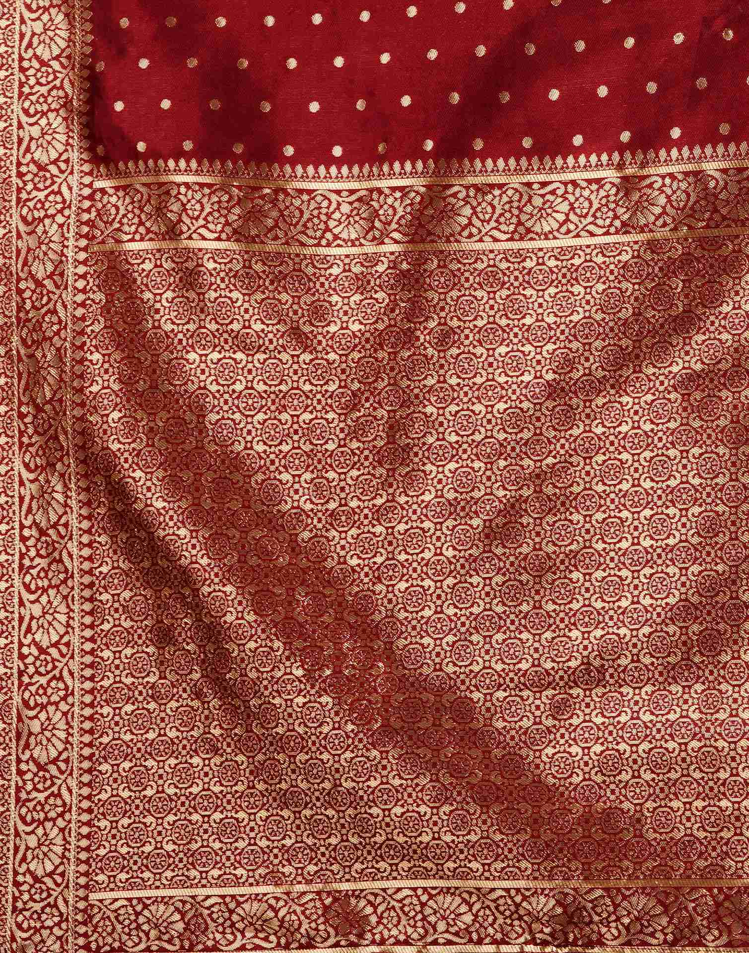 Maroon Silk Woven Banarasi Saree - Image 7