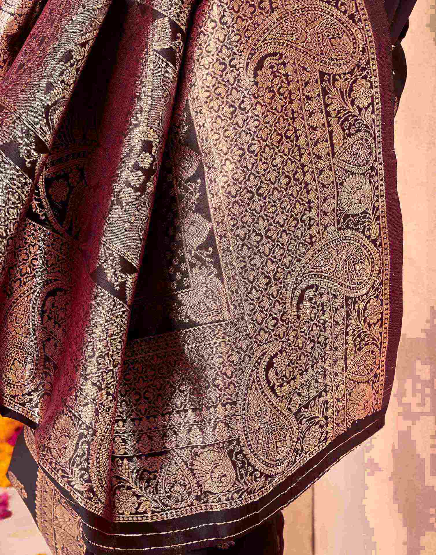 Coffee Brown Silk Woven Saree - Image 7