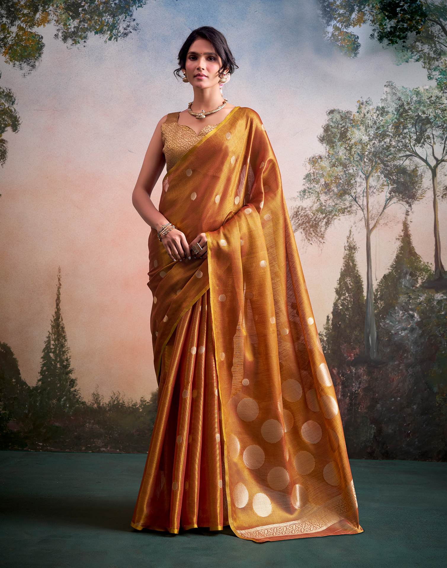 Copper Brown Tissue Silk Woven Saree