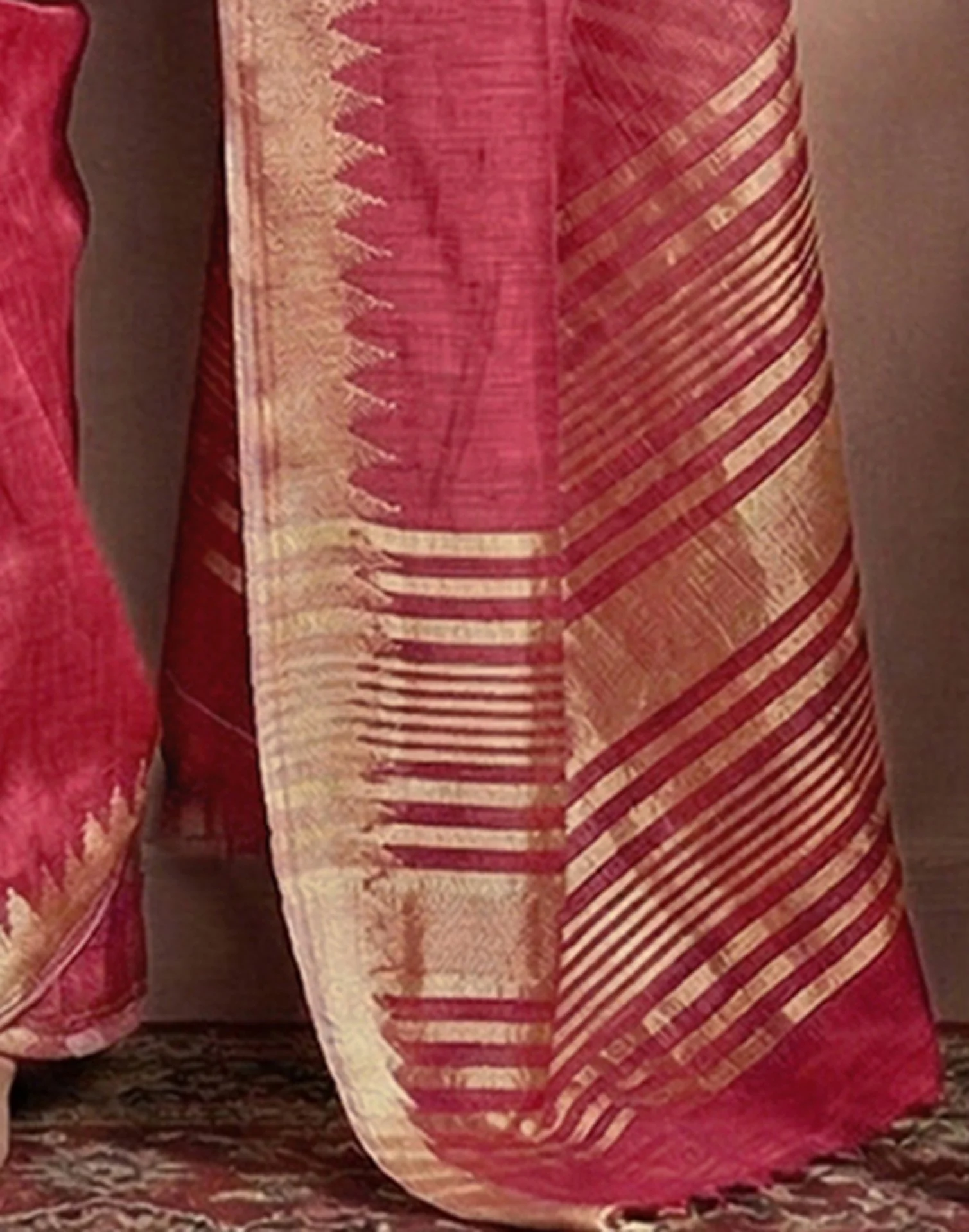 Coral Peach Cotton Silk Woven Border Saree - Image 6