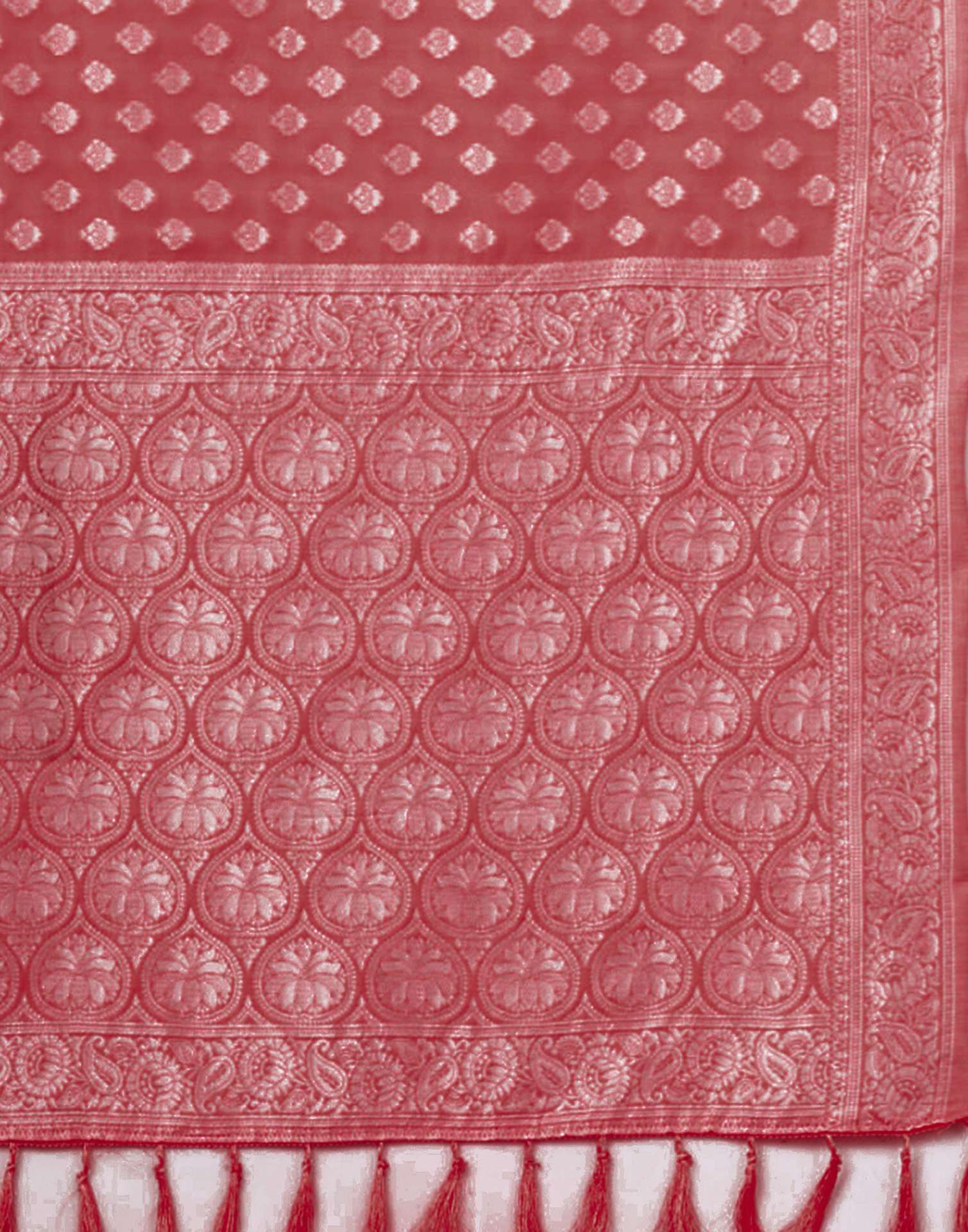 Coral Pink Chanderi Woven Saree - Image 8