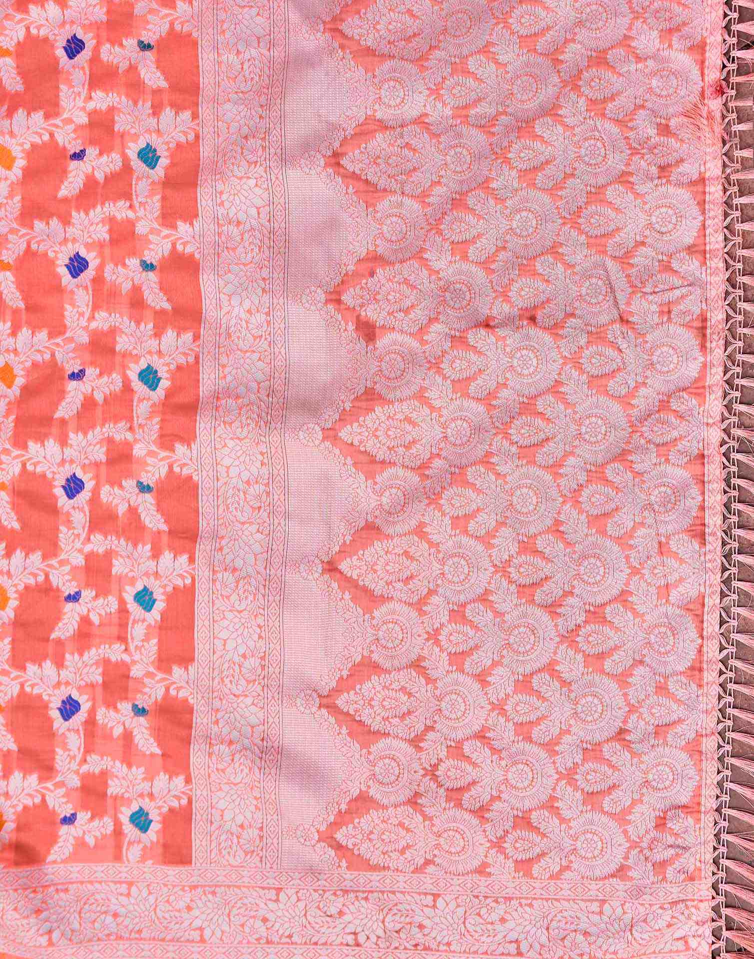 Coral Pink Chanderi Woven Saree - Image 8