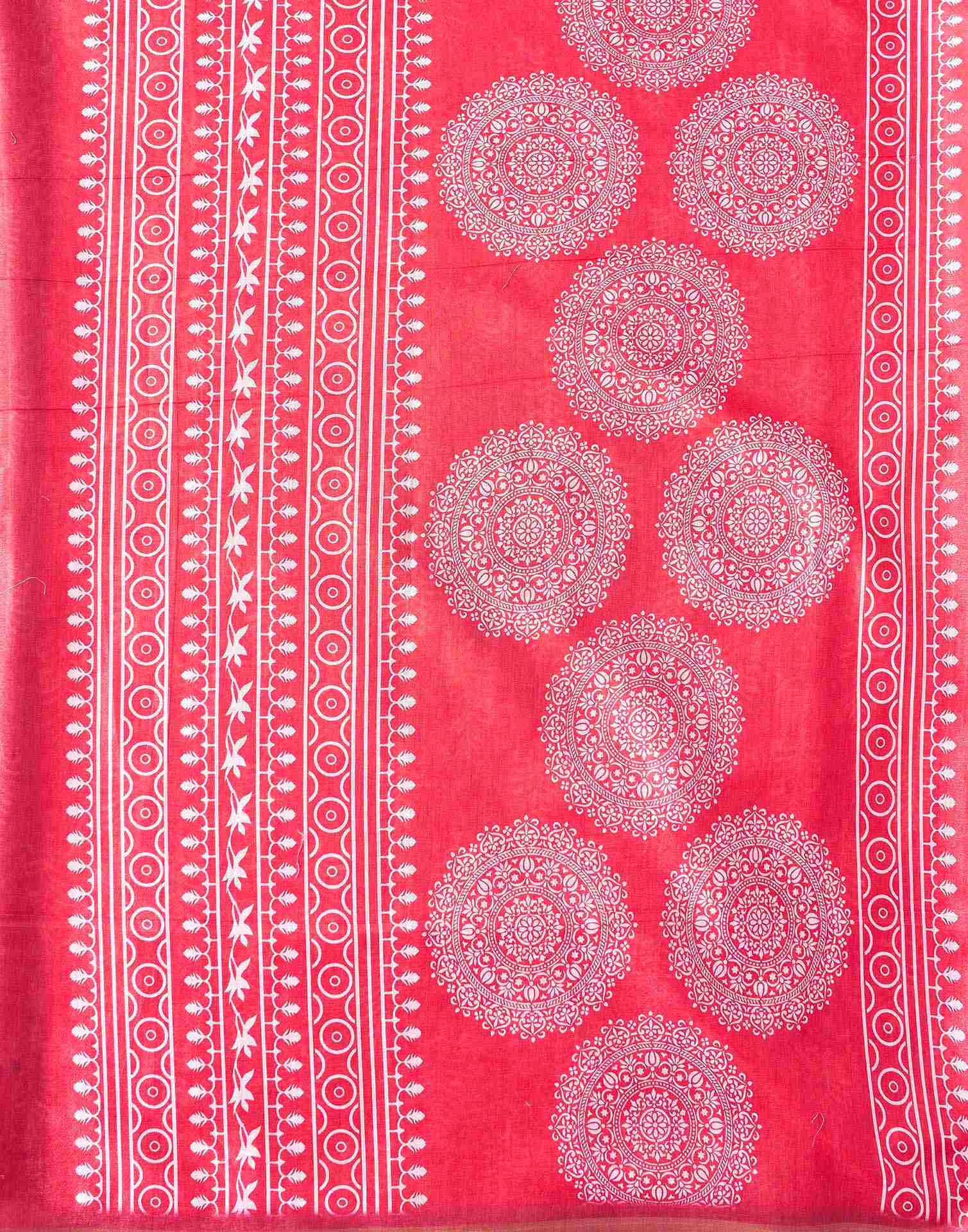 Coral Pink Silk Printed Saree - Image 10