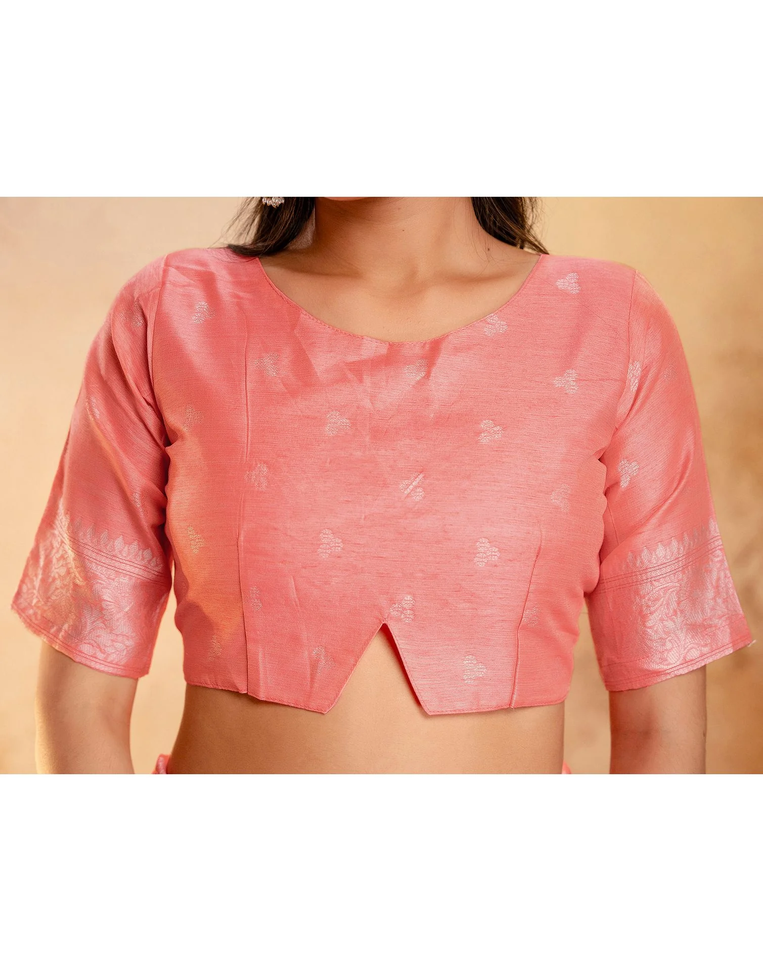 Coral Pink Silk Woven Banarasi Saree - Image 13