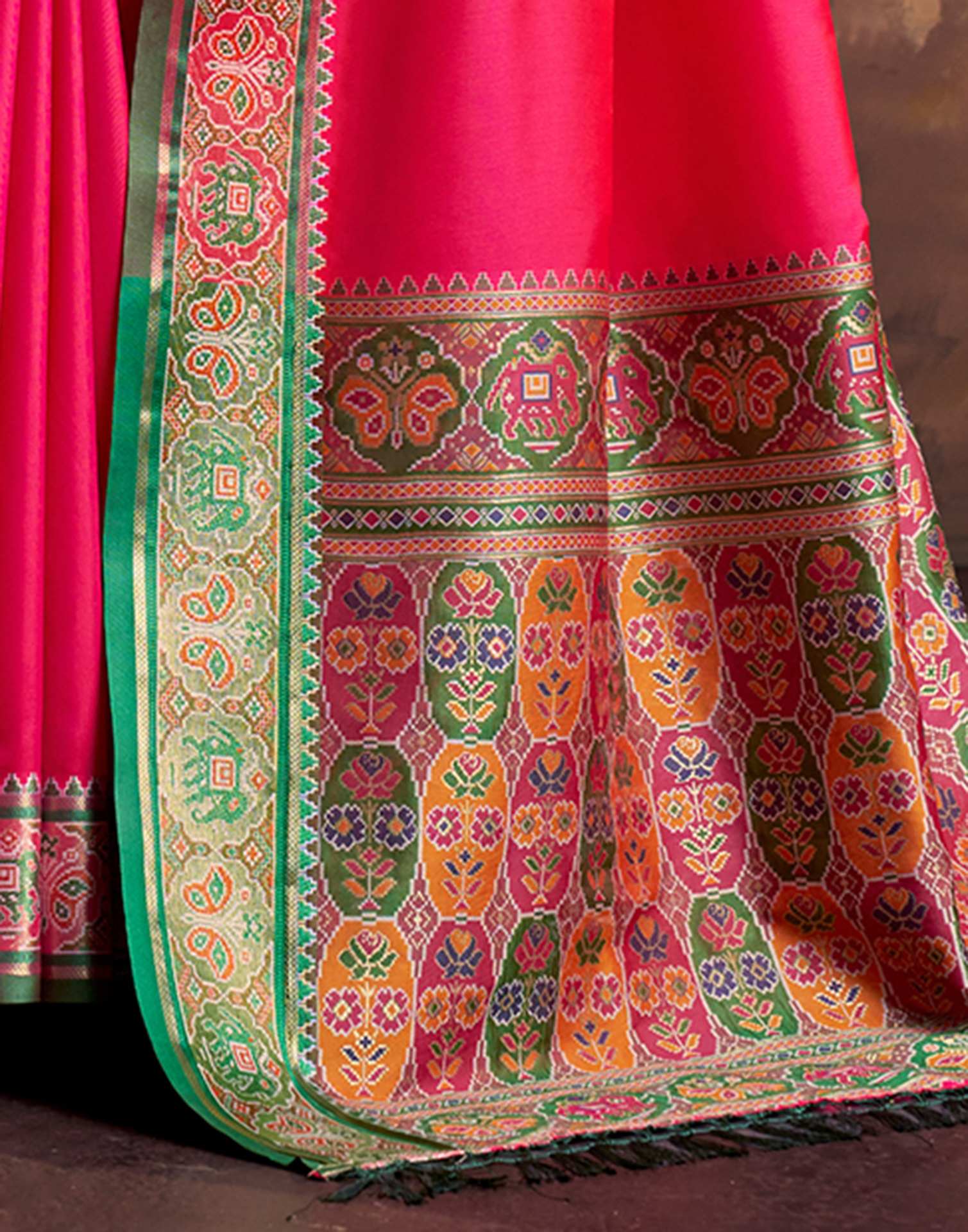 Coral Pink Silk Woven Patola Saree - Image 6
