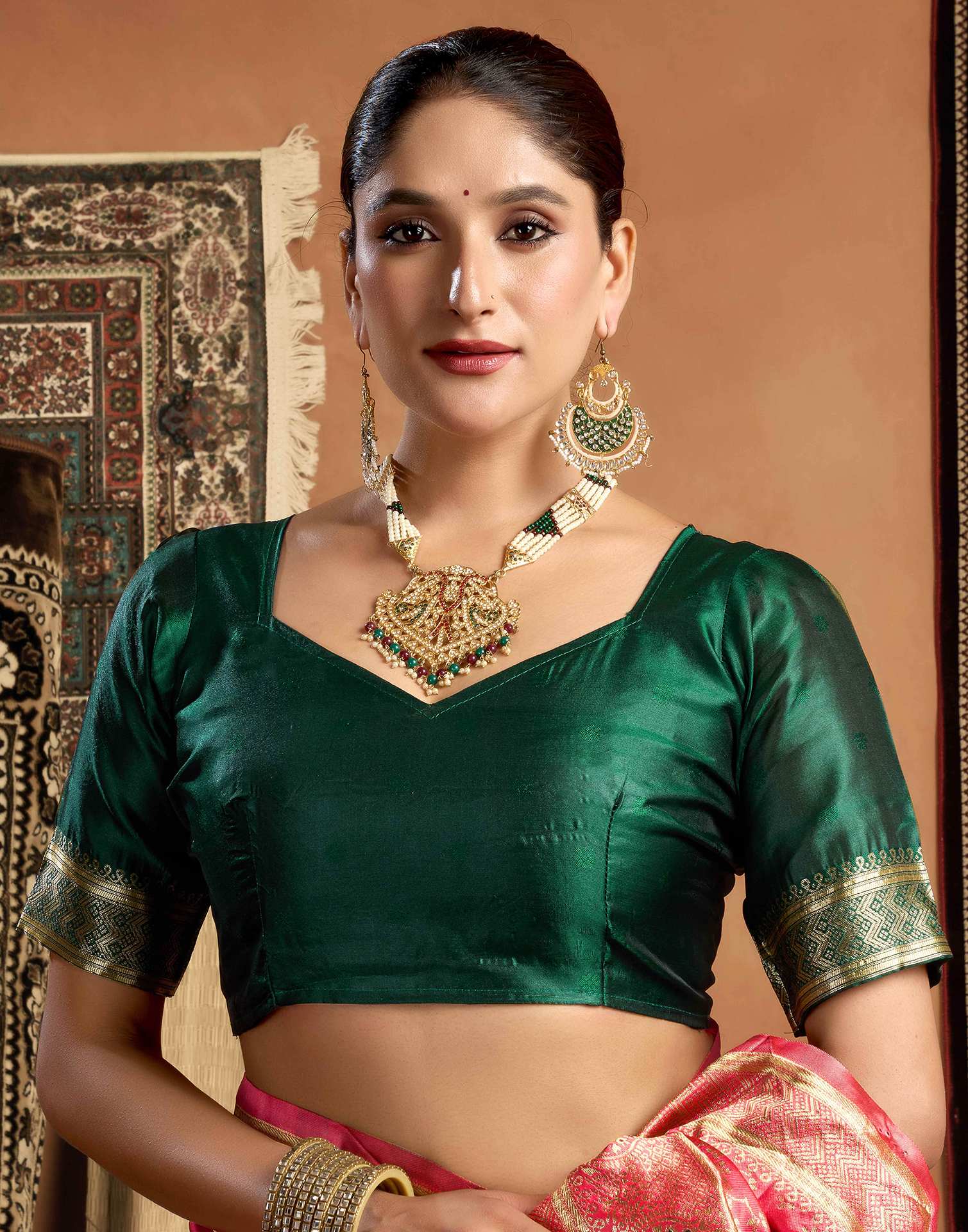 Coral Pink Silk Woven Patola Saree - Image 7