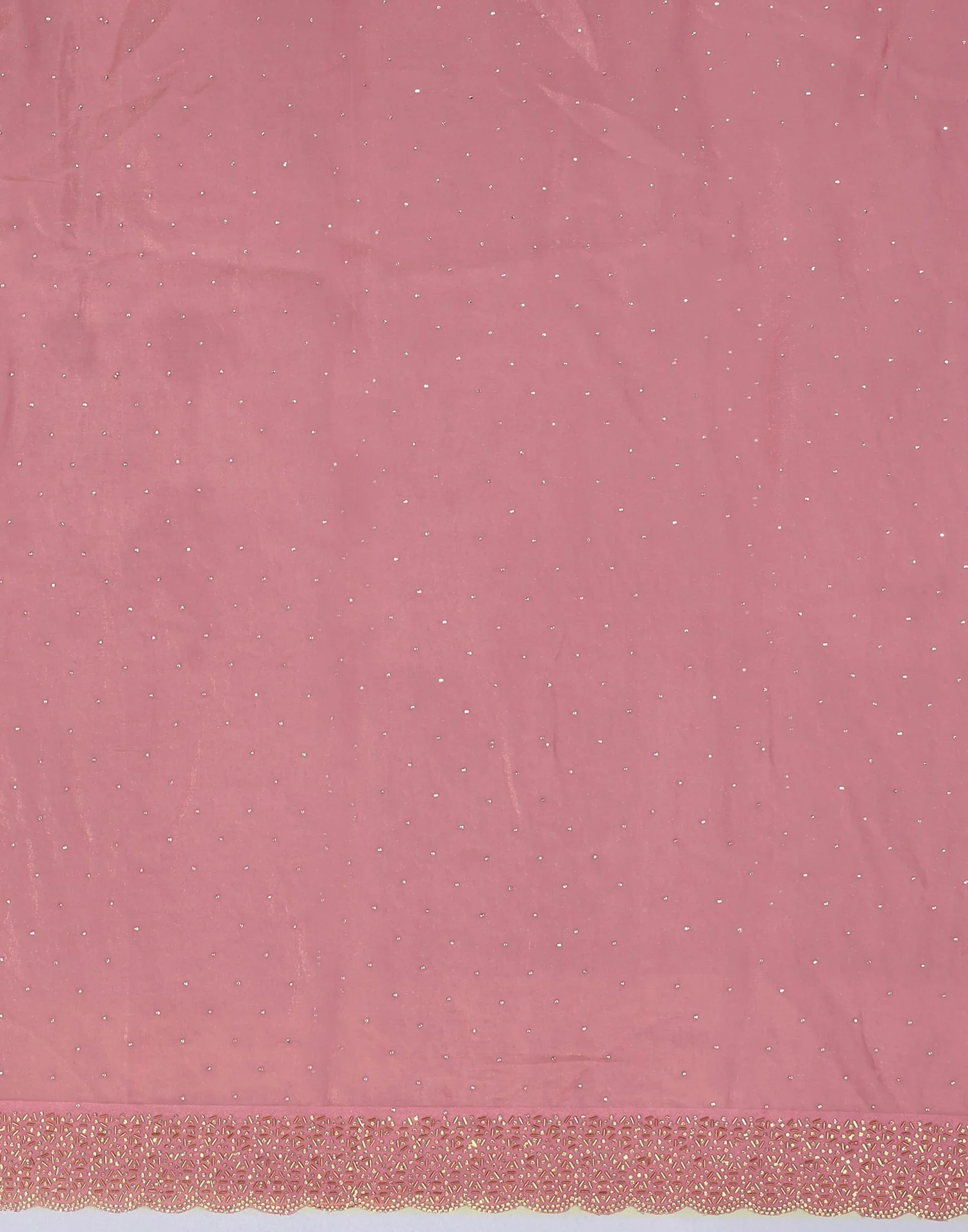 Coral Pink Tissue Silk Stone Work Swarovski Saree - Image 6