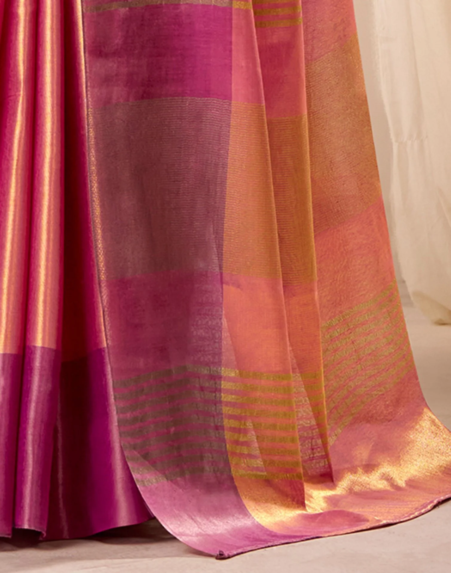 Coral Pink Tissue Silk Woven Saree - Image 4