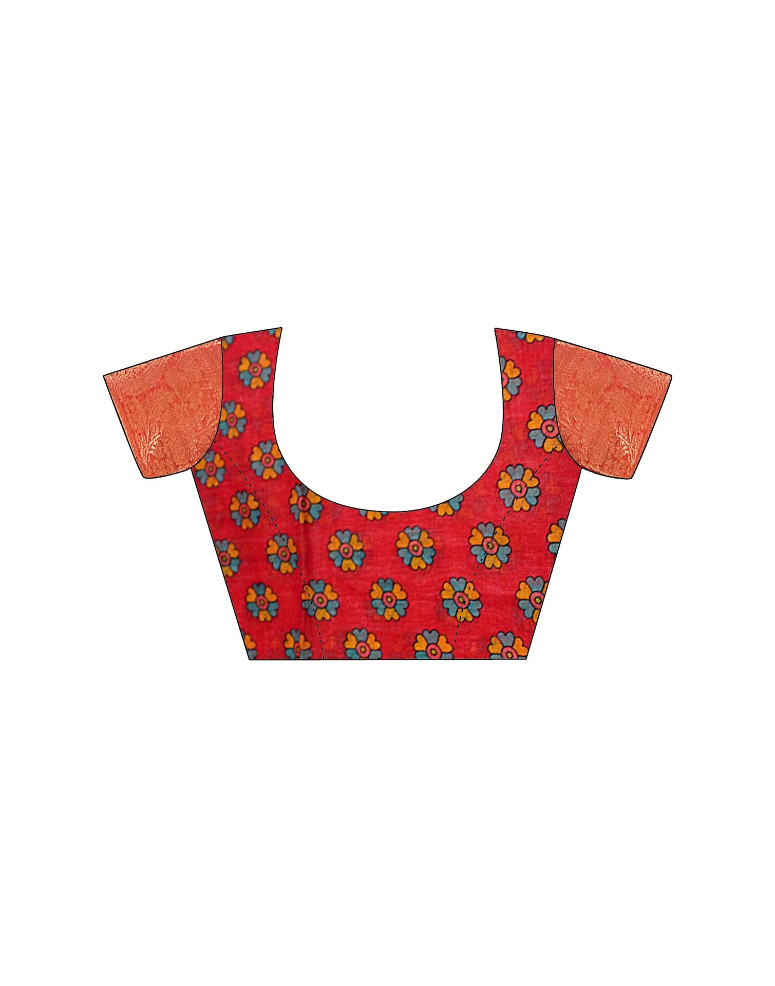 Coral Red Linen Printed Saree - Image 14