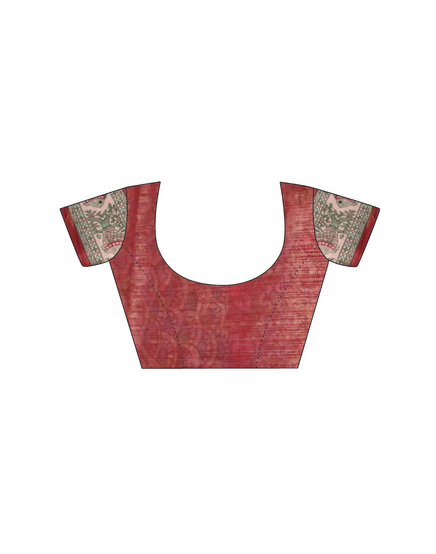 Coral Red Shimmer Silk Printed Kalamkari Saree - Image 14